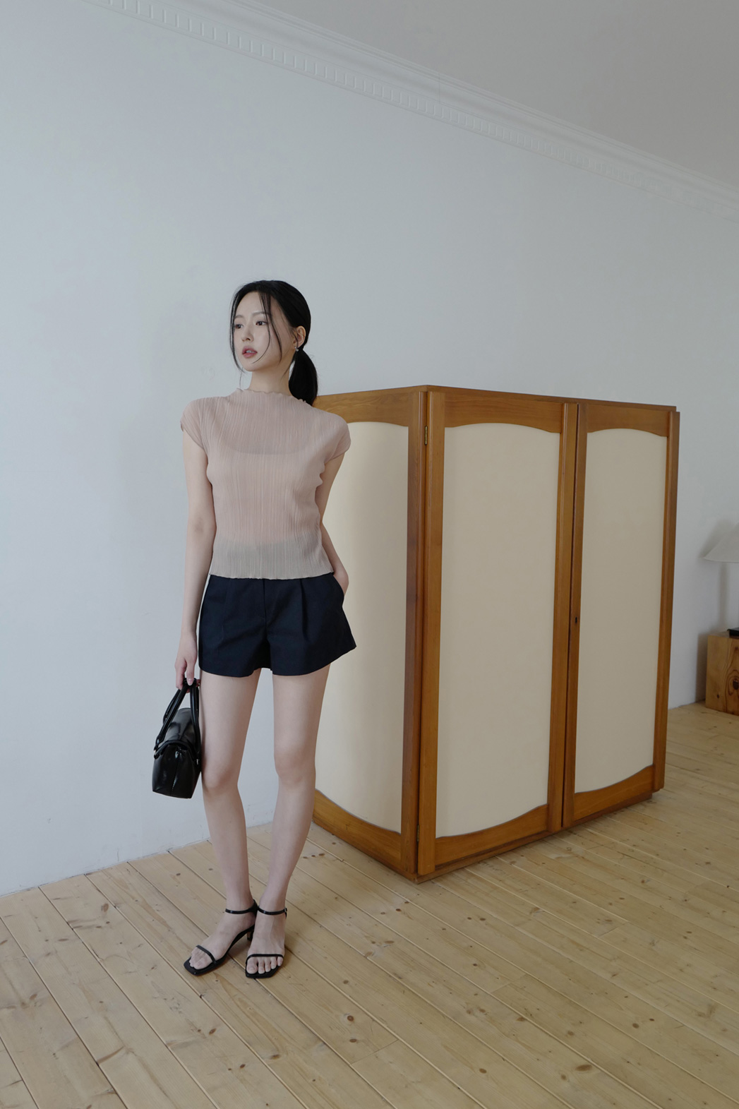 コットンピンタックベーシックショート無地パンツ春夏秋 | DHOLIC | 詳細画像23