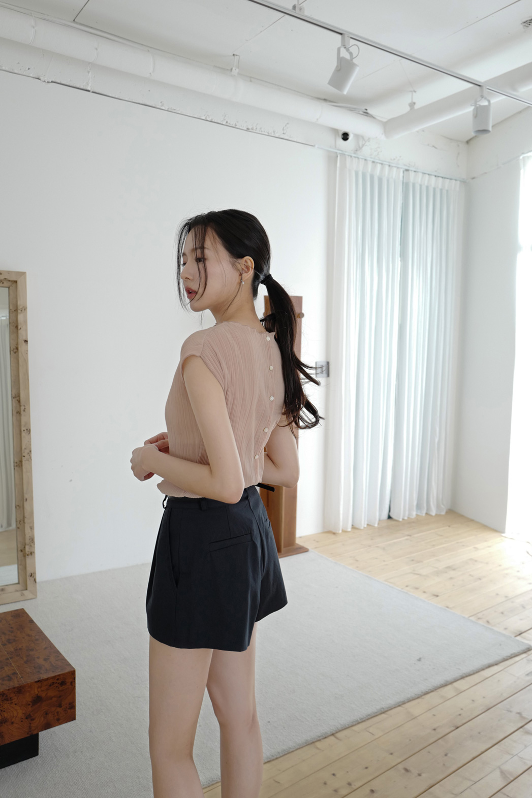 コットンピンタックベーシックショート無地パンツ春夏秋 | DHOLIC | 詳細画像30
