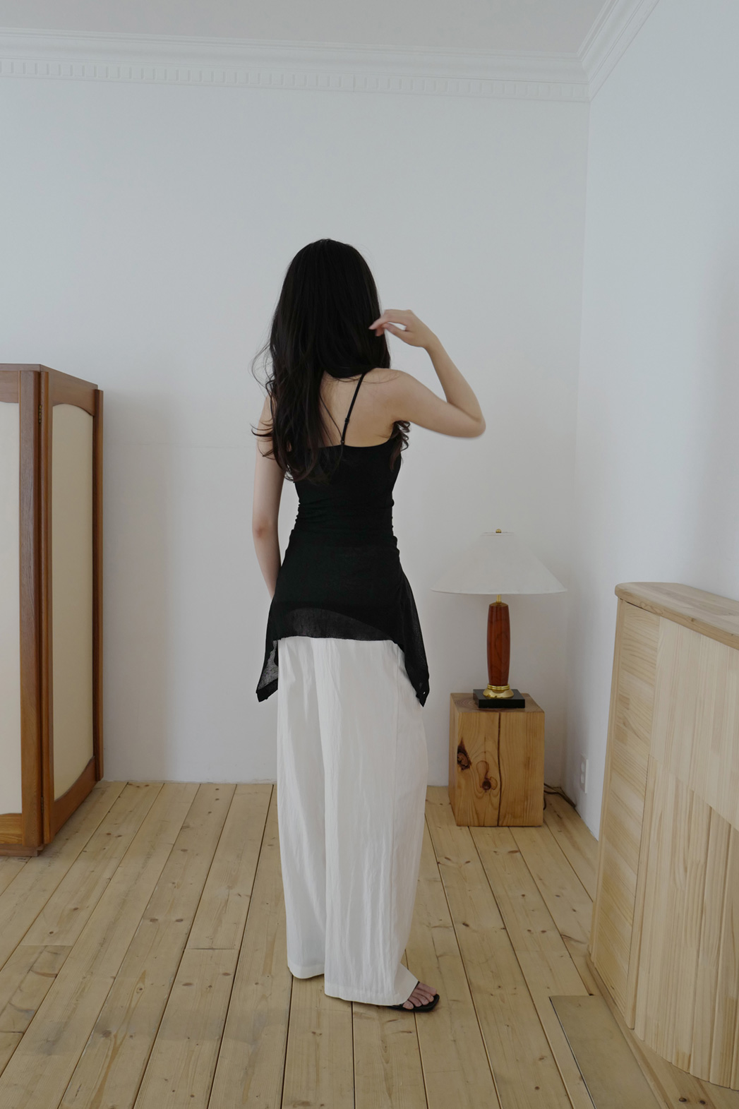 ナイロンドローストリングピンタックワイド無地パンツ春夏秋 | DHOLIC | 詳細画像23