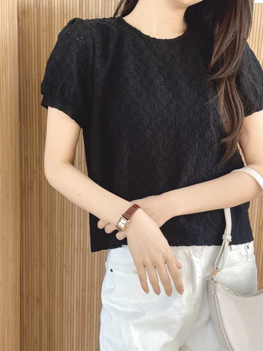シースルーラウンドネックパンチングベーシック半袖Tシャツ | 詳細画像6