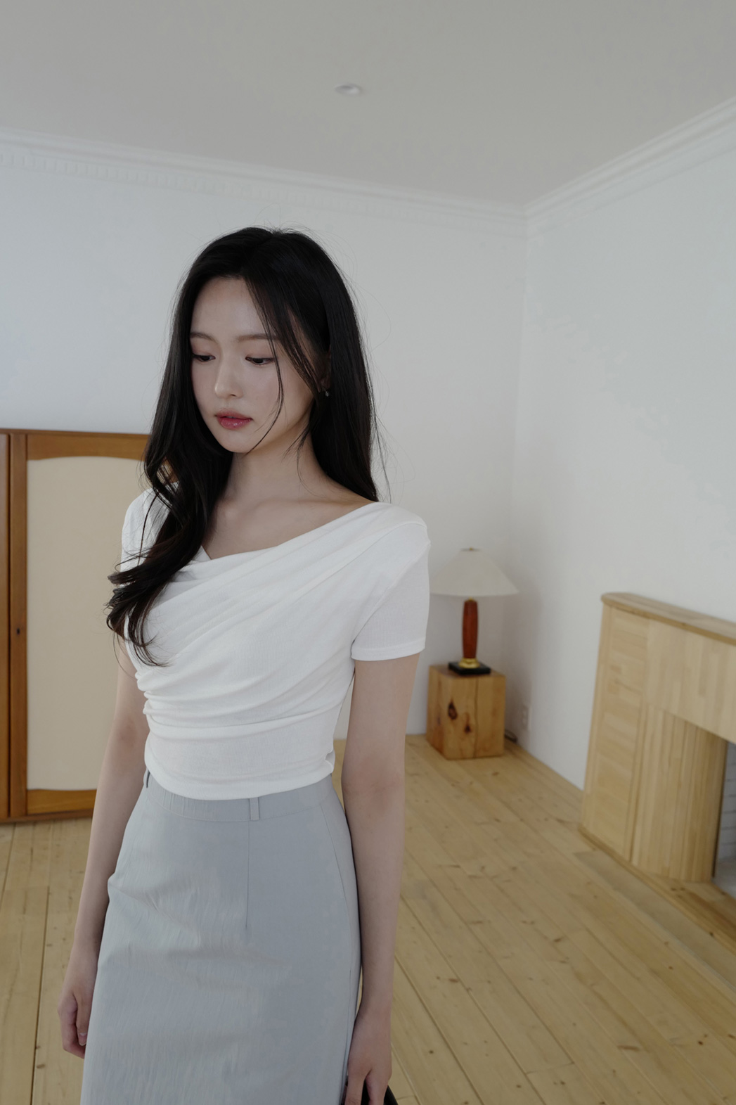 ストレッチドレープ半袖ギャザー無地Tシャツオールシーズン | DHOLIC | 詳細画像6