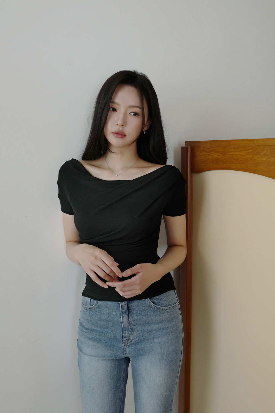 ストレッチドレープ半袖ギャザー無地Tシャツオールシーズン | DHOLIC | 詳細画像25