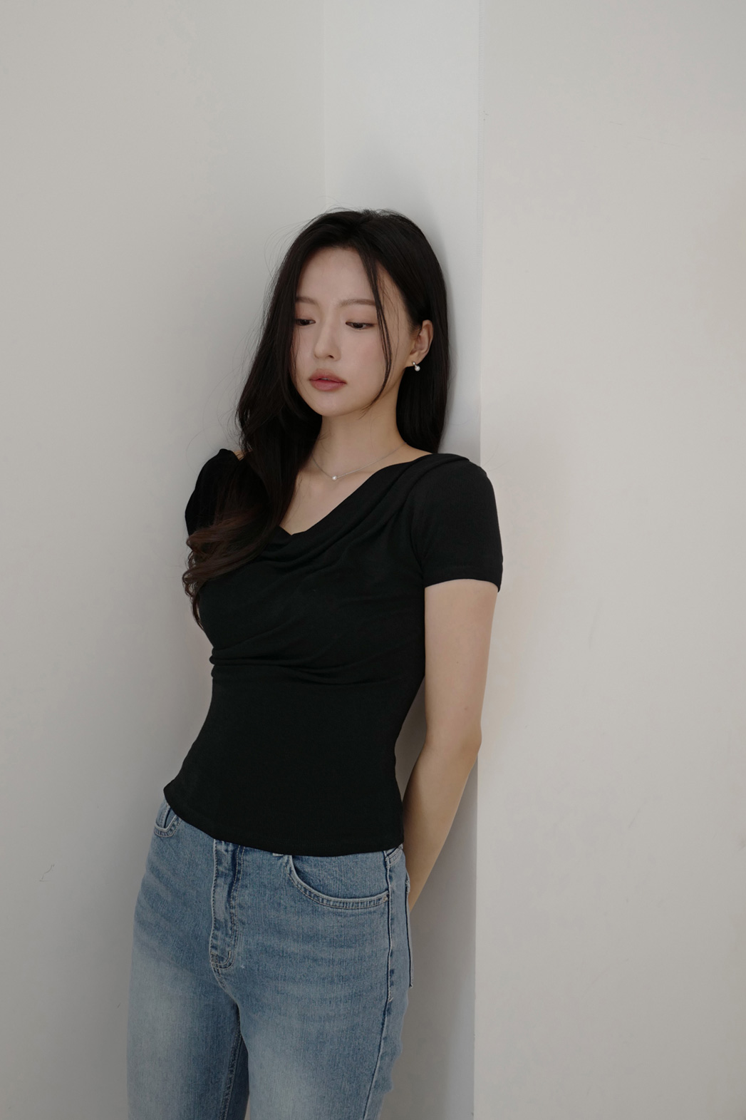 ストレッチドレープ半袖ギャザー無地Tシャツオールシーズン | DHOLIC | 詳細画像31