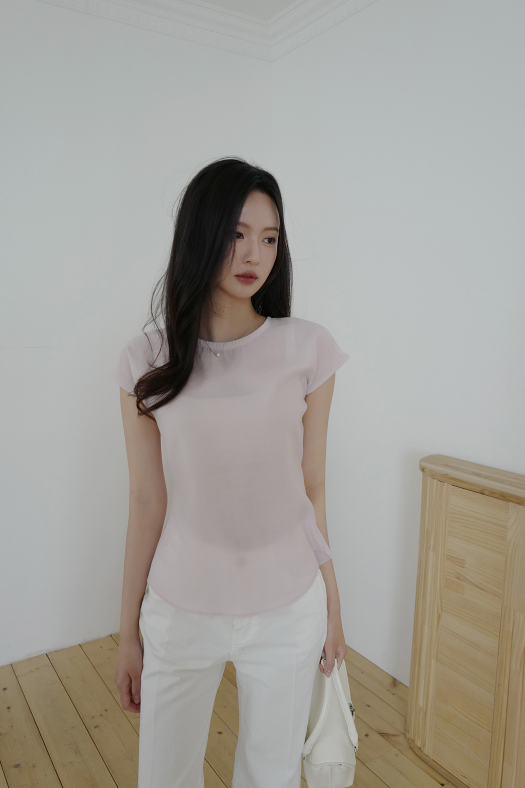 ボタンストラップラウンドネックフレンチスリーブ無地ブラウス2WAY春夏秋 | DHOLIC | 詳細画像30