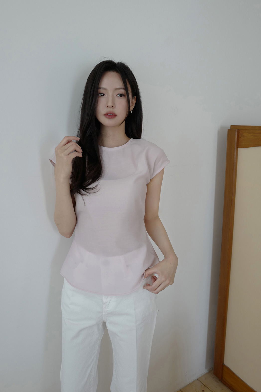 ボタンストラップラウンドネックフレンチスリーブ無地ブラウス2WAY春夏秋 | DHOLIC | 詳細画像34