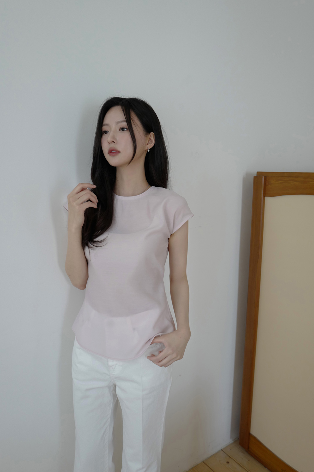 ボタンストラップラウンドネックフレンチスリーブ無地ブラウス2WAY春夏秋 | DHOLIC | 詳細画像35