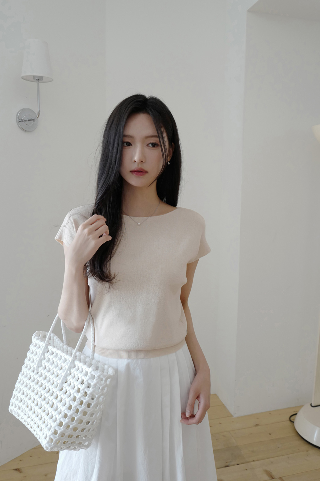 ボートネックベーシックキャップスリーブ無地ニット春夏秋 | DHOLIC | 詳細画像6