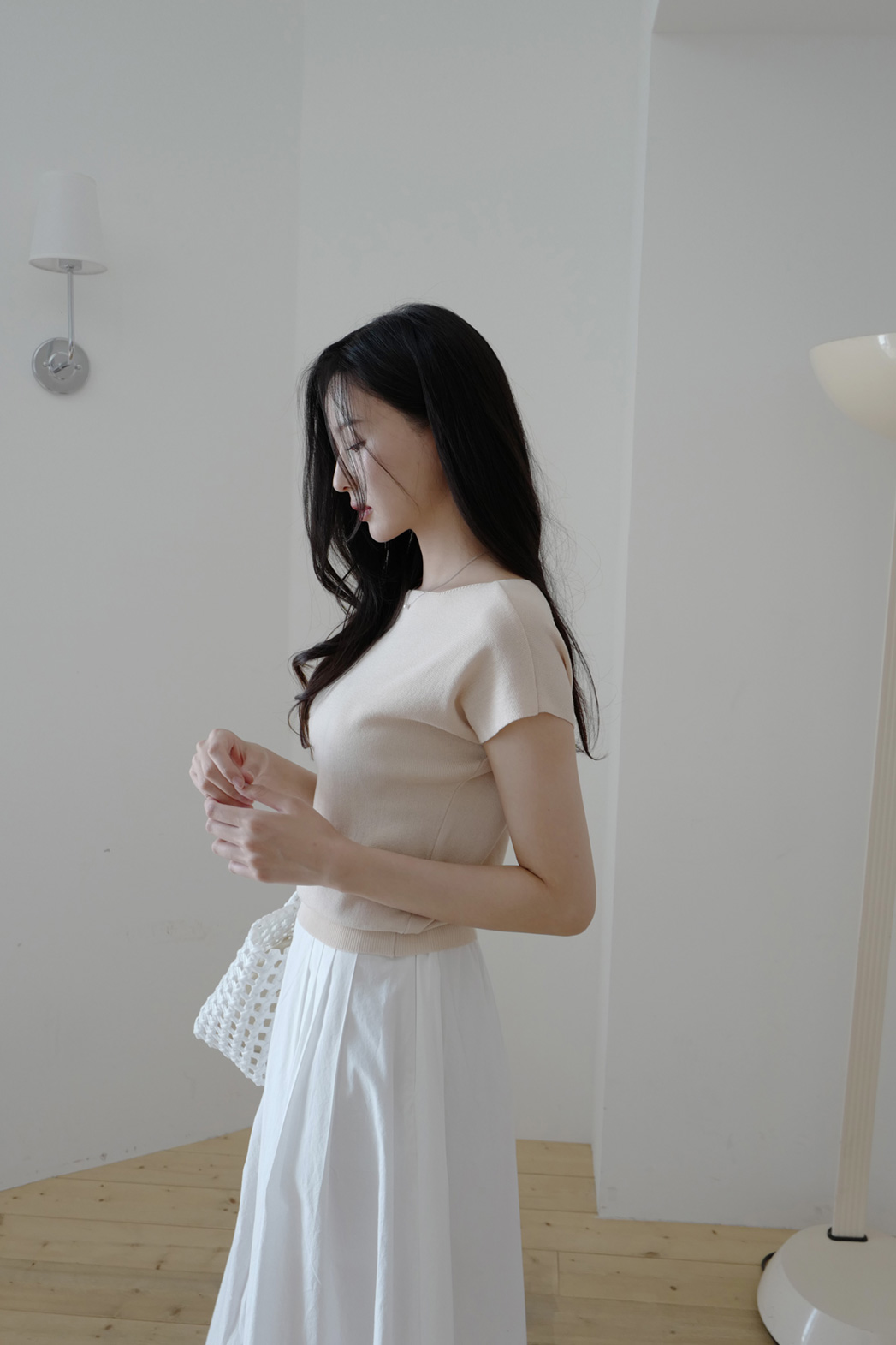 ボートネックベーシックキャップスリーブ無地ニット春夏秋 | DHOLIC | 詳細画像10