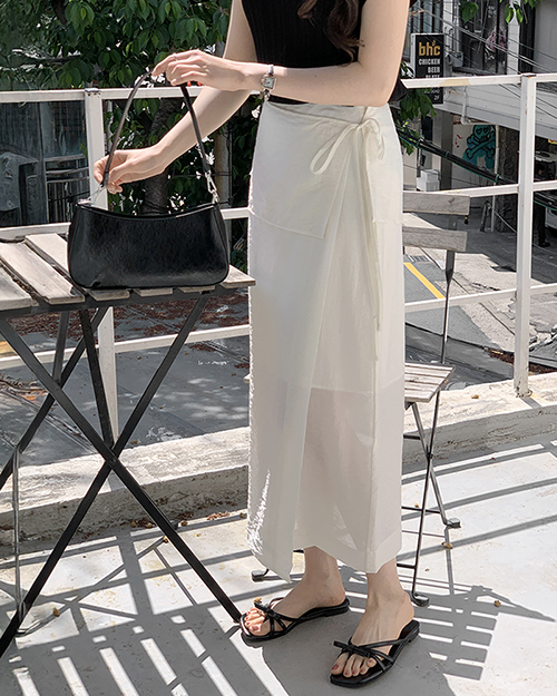 リボン(固定)ラップスリットサイドジップ無地スカート夏 | レディース