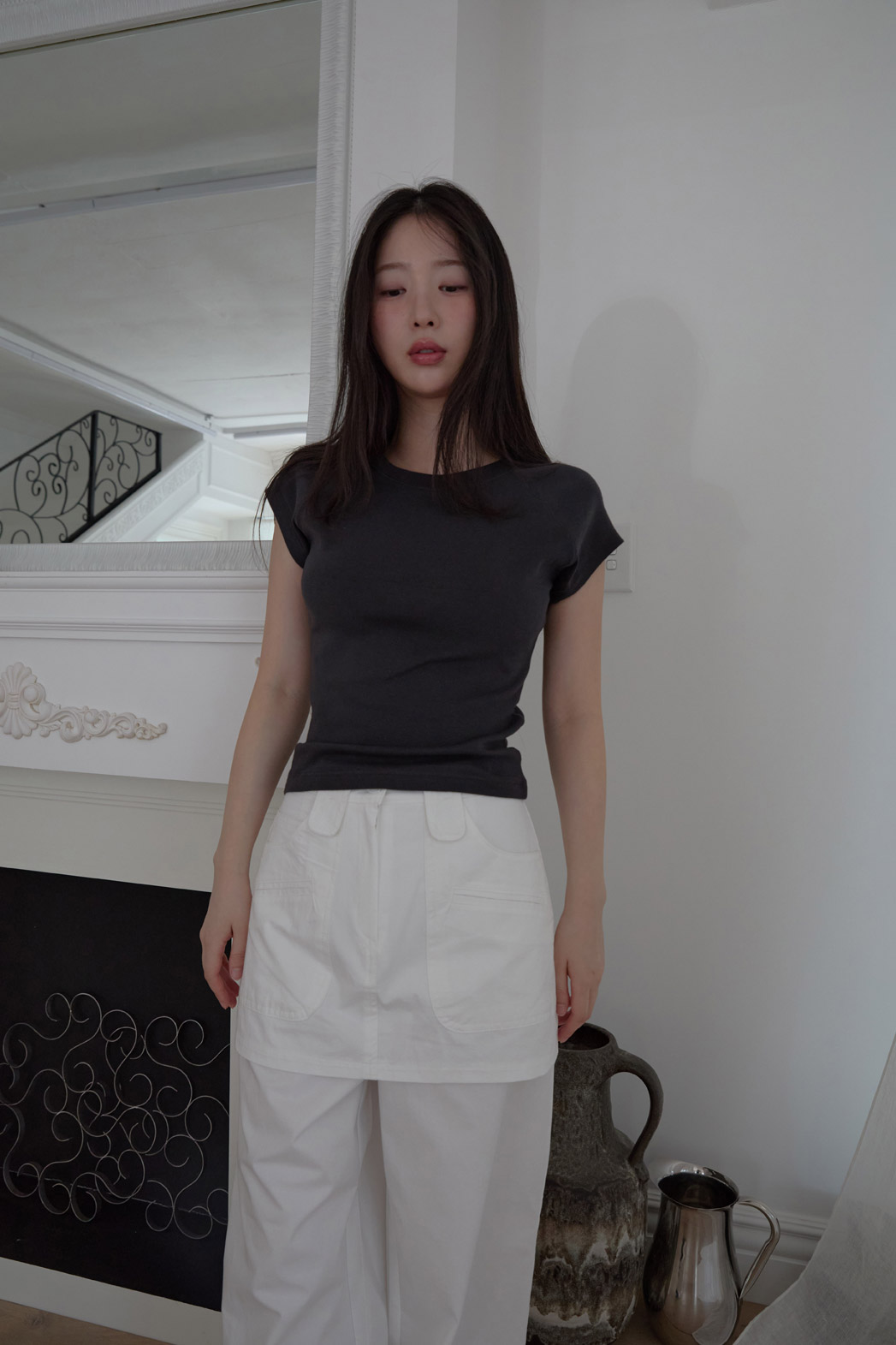 ストレッチコットンベーシックキャップスリーブラグランクロップド無地TシャツSS | 詳細画像23