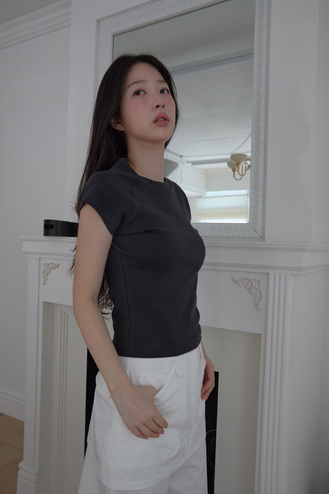 ストレッチコットンベーシックキャップスリーブラグランクロップド無地TシャツSS | 詳細画像25