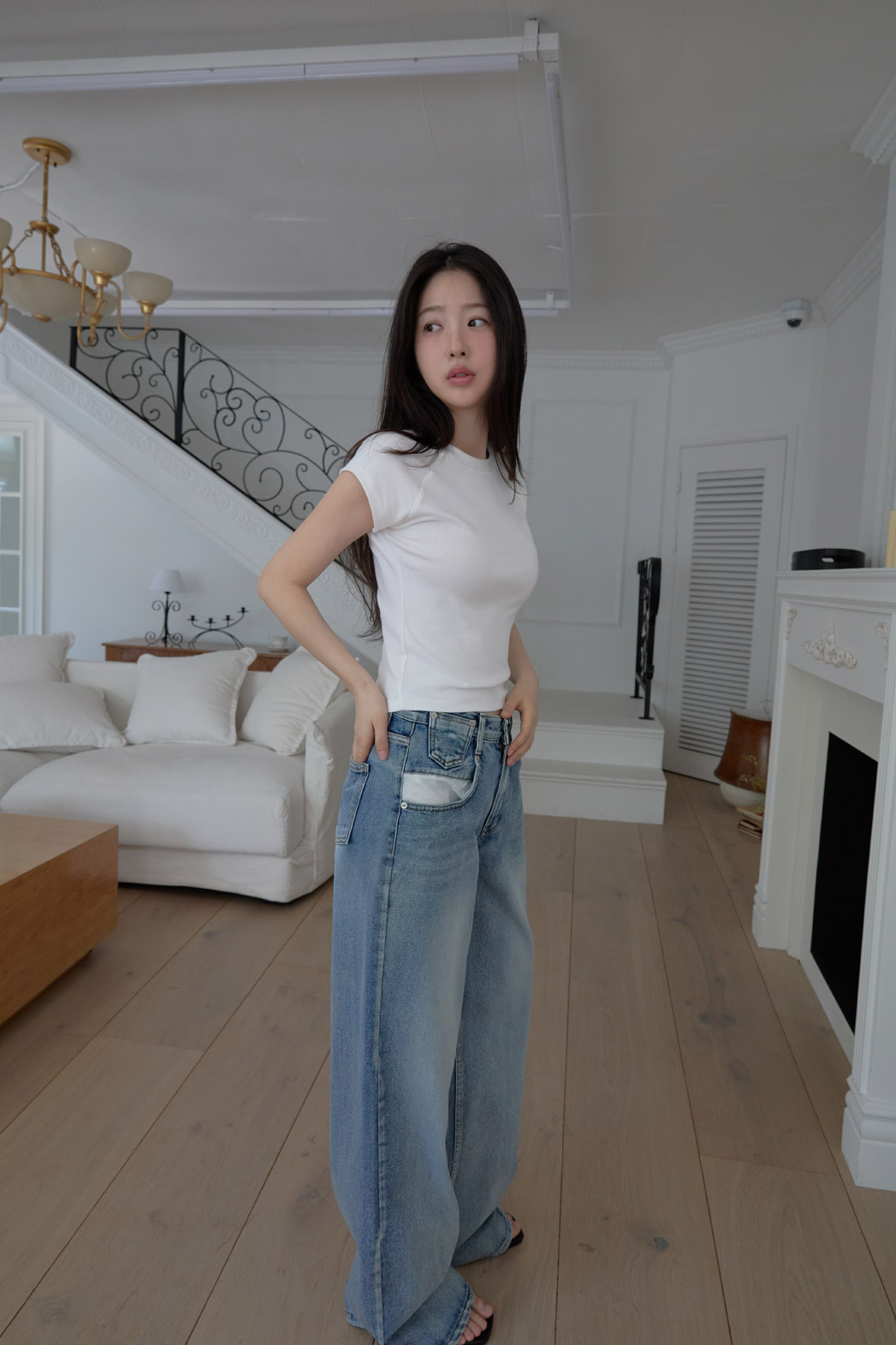 コットンウォッシングワイド無地デニムパンツオールシーズン | 詳細画像8