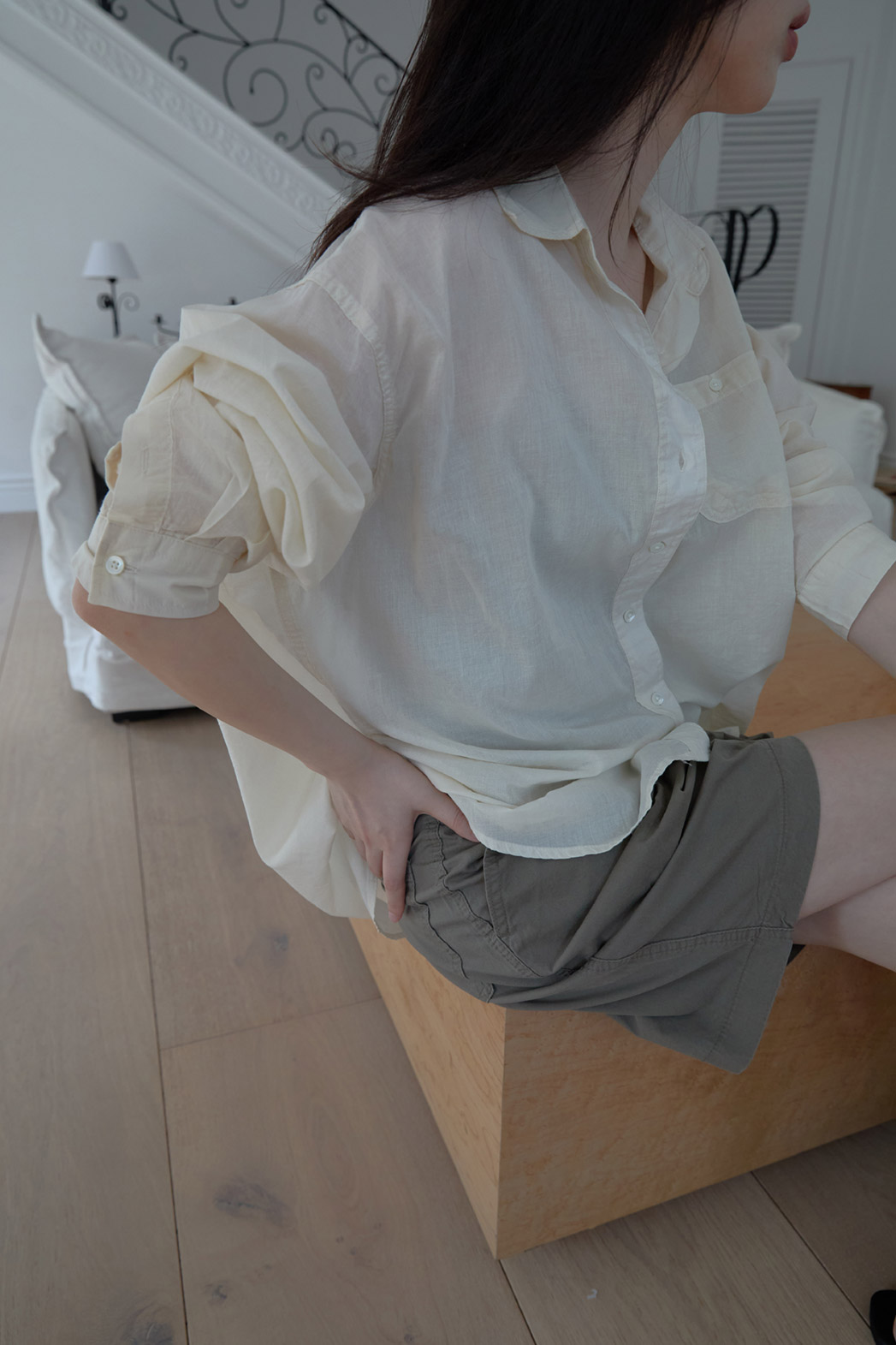 コットンピンタックベーシックバミューダワイド無地ハーフパンツSS | 詳細画像6