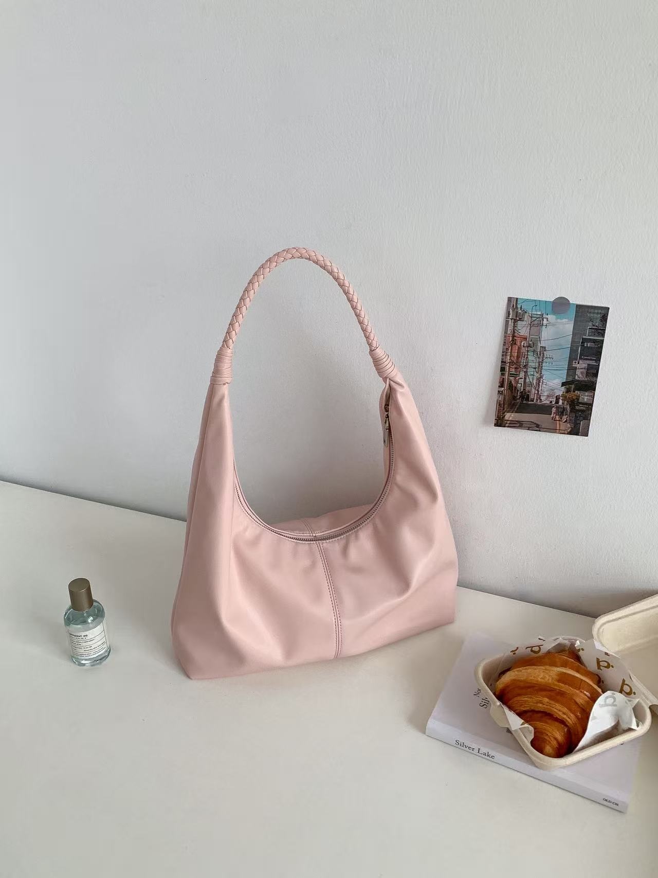 レザー調ジップアップラインウィービングショルダーバッグ | 詳細画像3