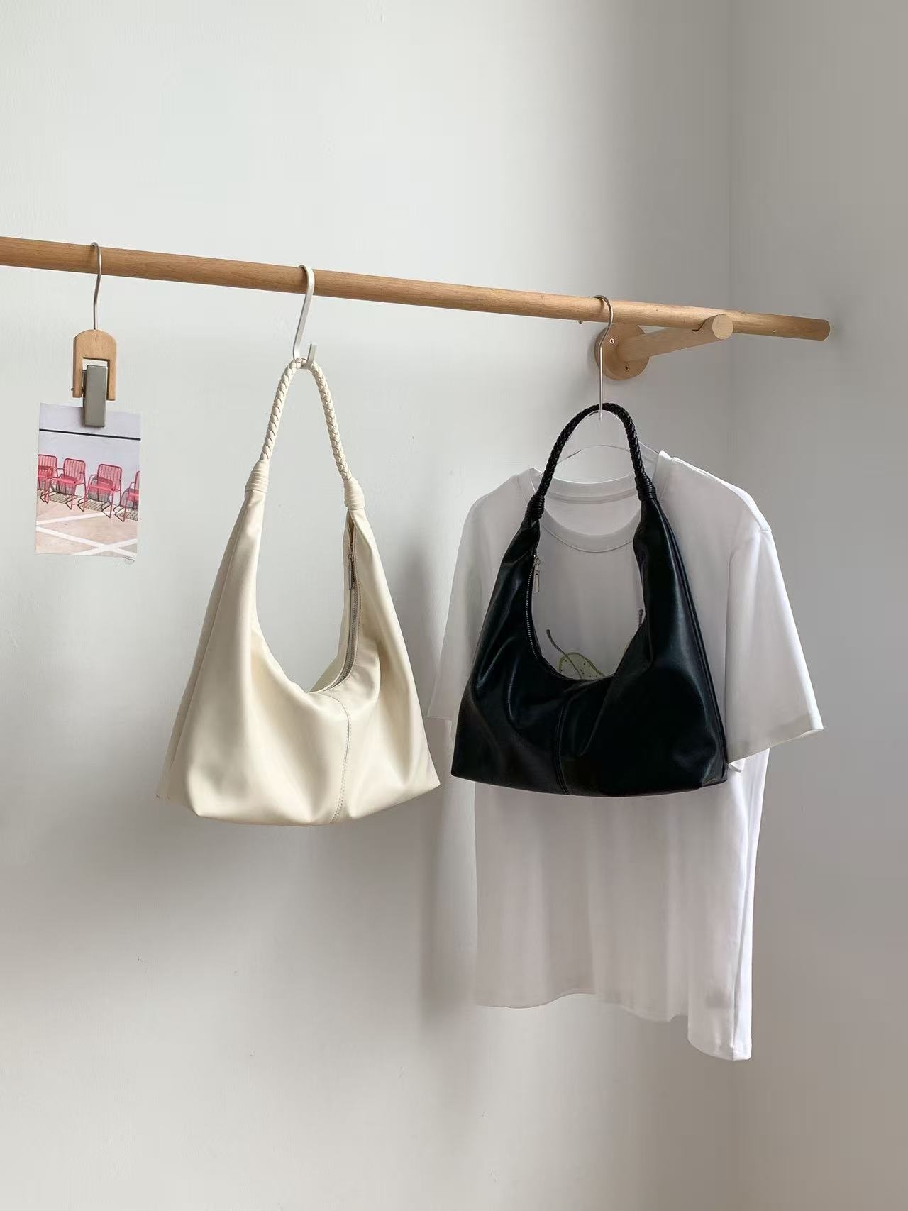 レザー調ジップアップラインウィービングショルダーバッグ | 詳細画像5