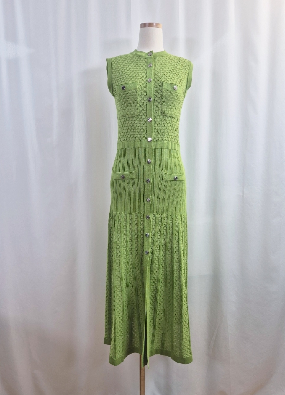 ニットボタンラウンドネックスリットポケットスリムフレアワンピース | 詳細画像10