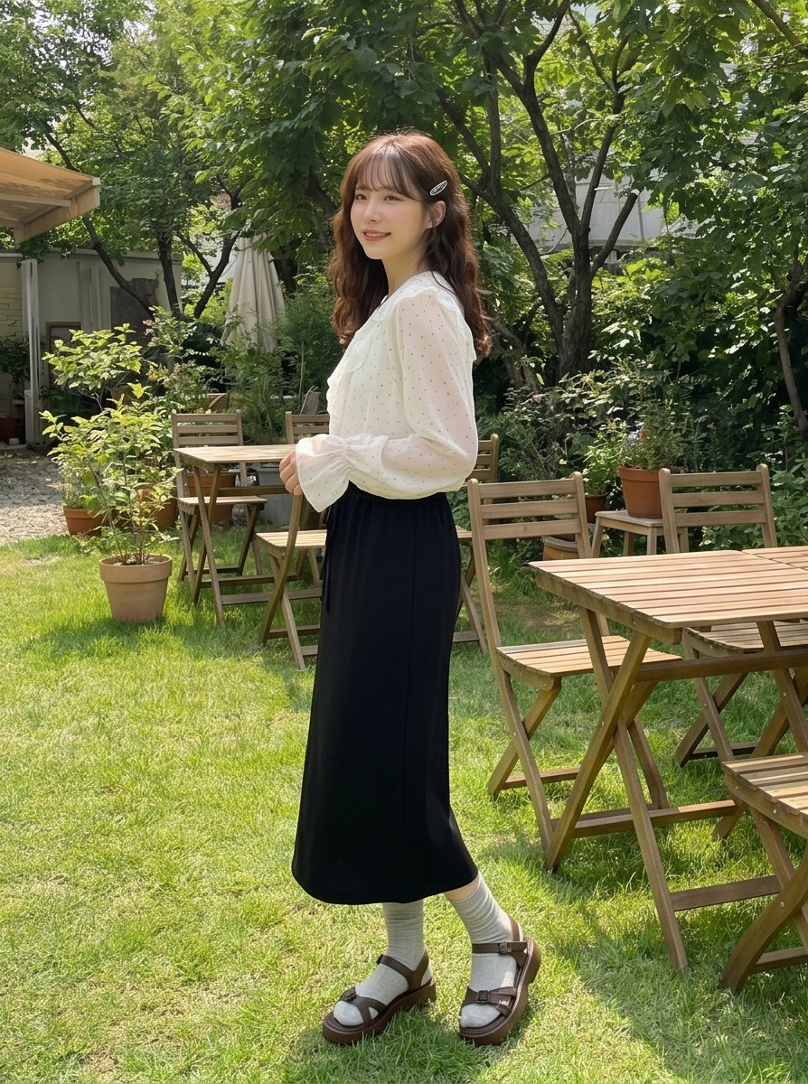 フリルベルスリーブ長袖ドット無地ブラウス | 詳細画像13