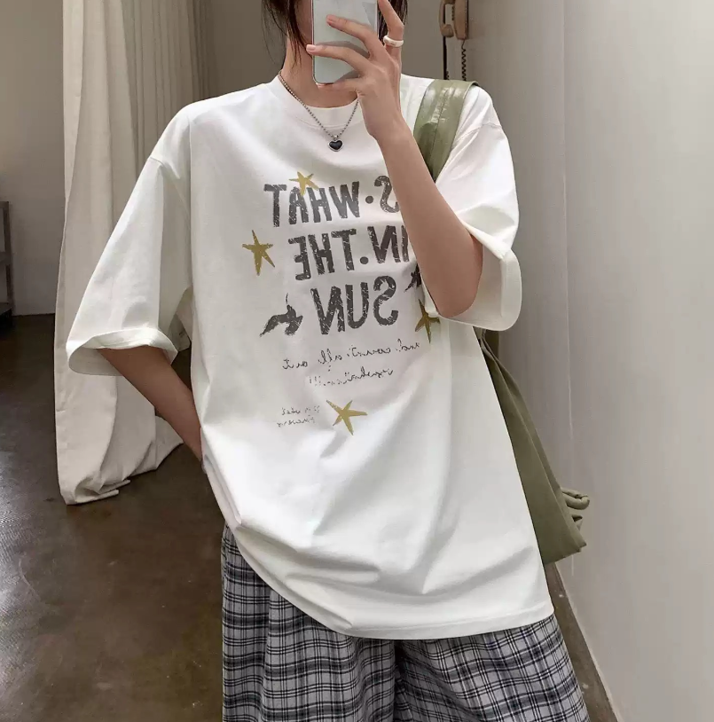 コットンラウンドネックボクシー半袖レタリングTシャツ | 詳細画像3