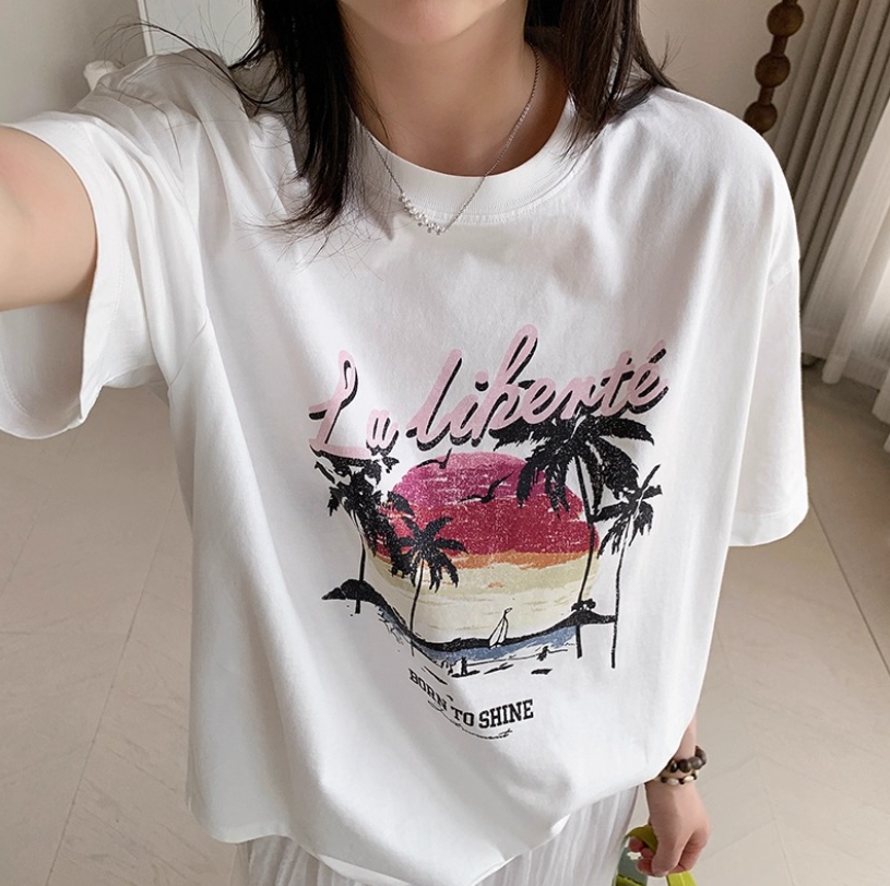 コットンラウンドネックオーバーサイズ半袖プリントTシャツ | 詳細画像2