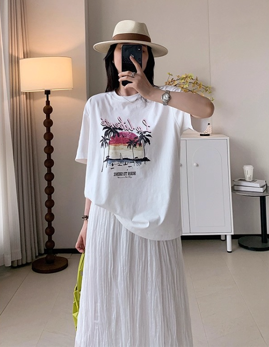 コットンラウンドネックオーバーサイズ半袖プリントTシャツ | 詳細画像3