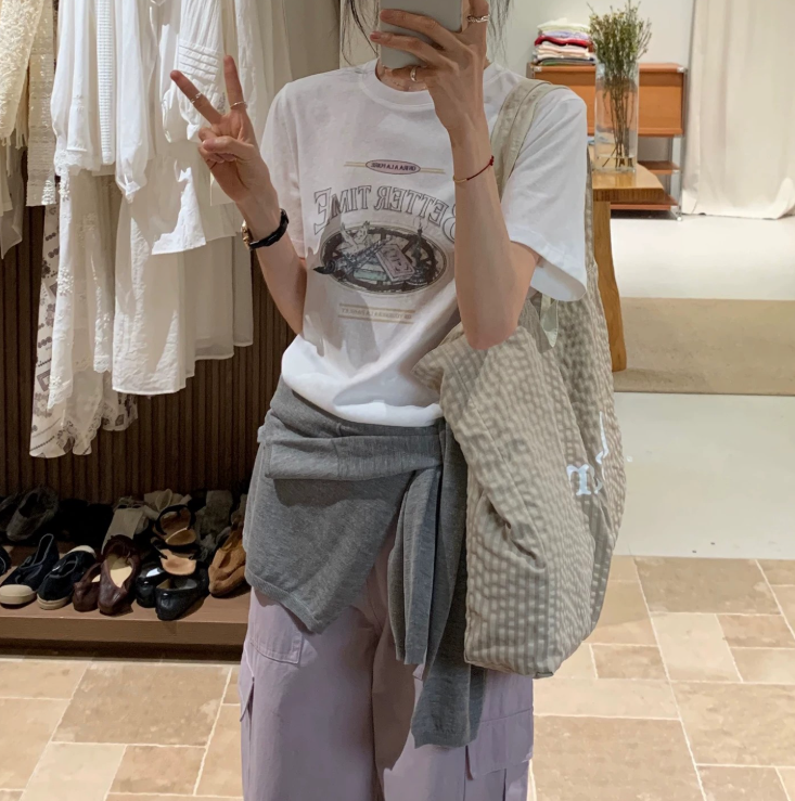コットンラウンドネックルーズ半袖プリントTシャツ | 詳細画像3