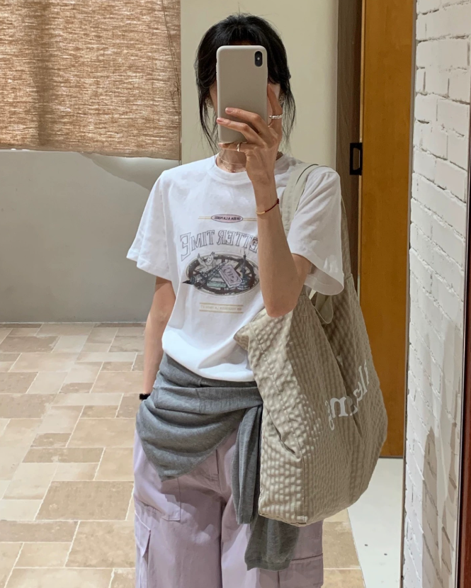 コットンラウンドネックルーズ半袖プリントTシャツ | 詳細画像4
