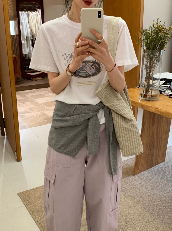コットンラウンドネックルーズ半袖プリントTシャツ | 詳細画像6