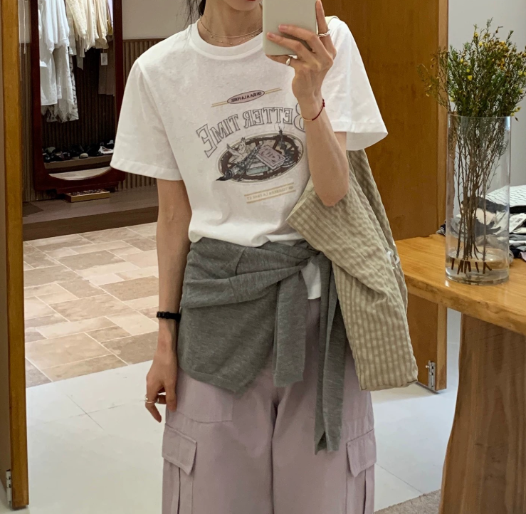 コットンラウンドネックルーズ半袖プリントTシャツ | 詳細画像2