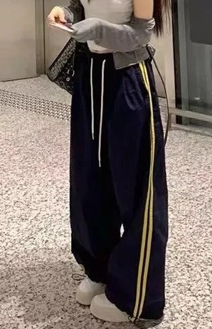 ドローストリングウエストゴムワイドトラック配色ラインパンツ | 詳細画像2