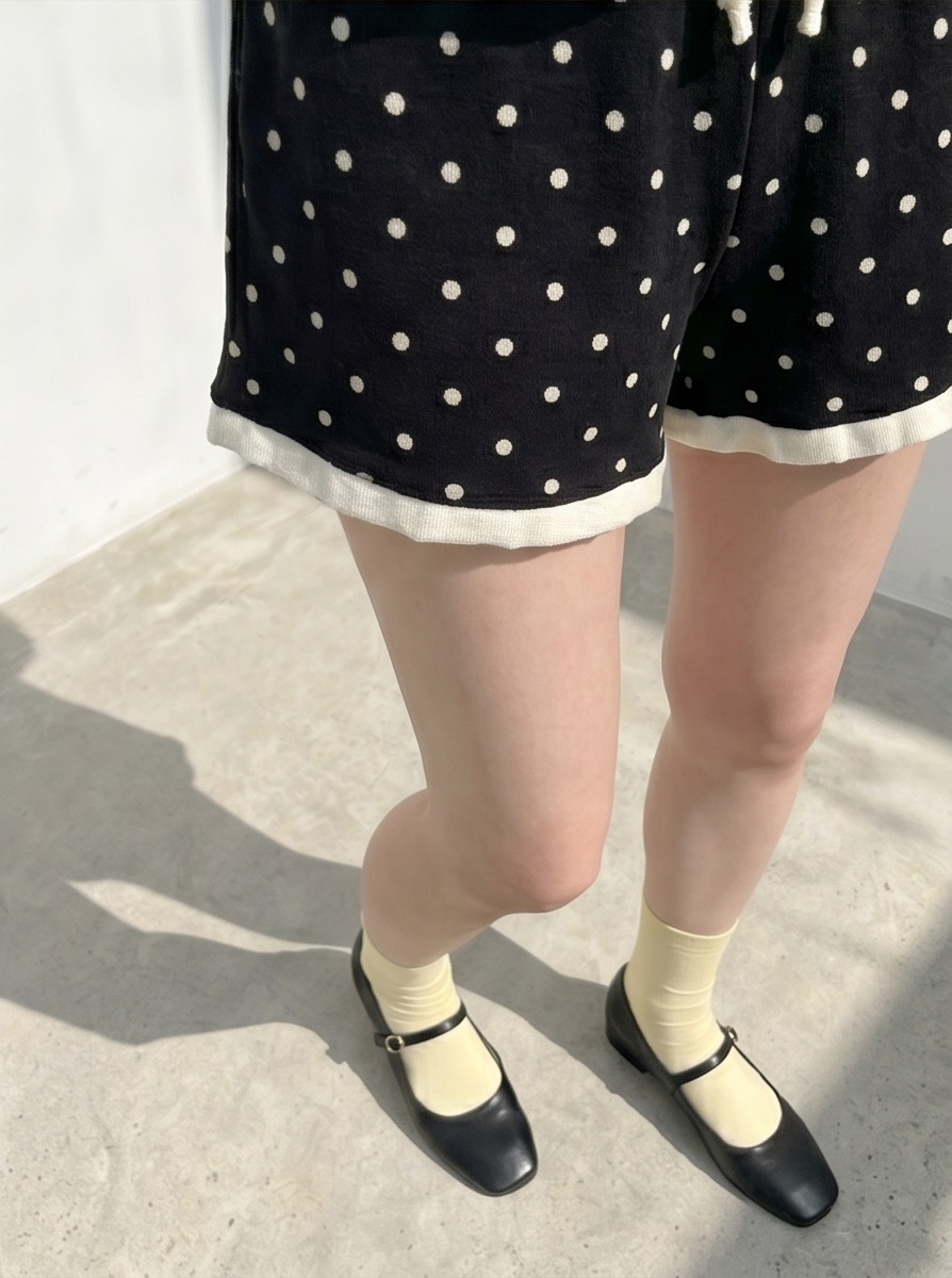 ニット配色フリルウエストゴムスリムショートドットショートパンツ | 詳細画像21