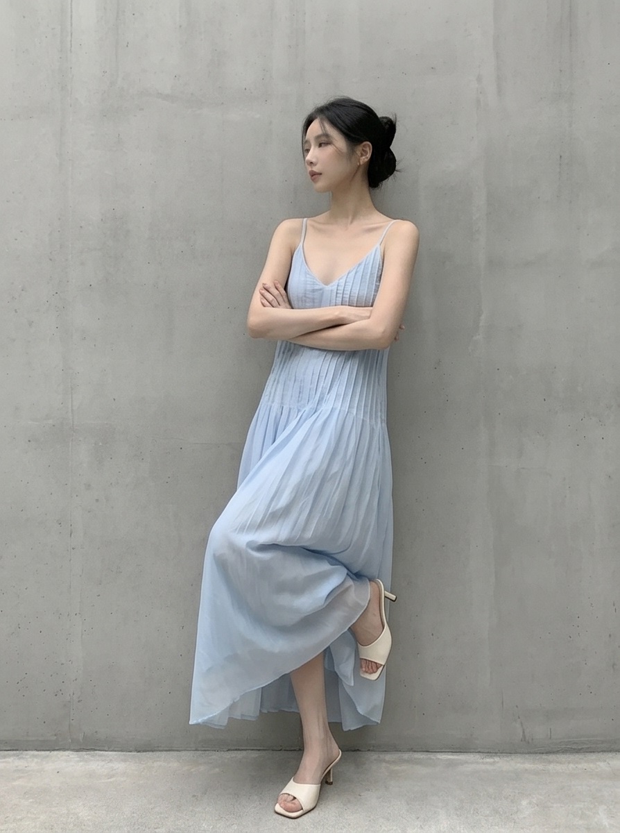 シースルーピンタックロングフレアキャミワンピース | 詳細画像14