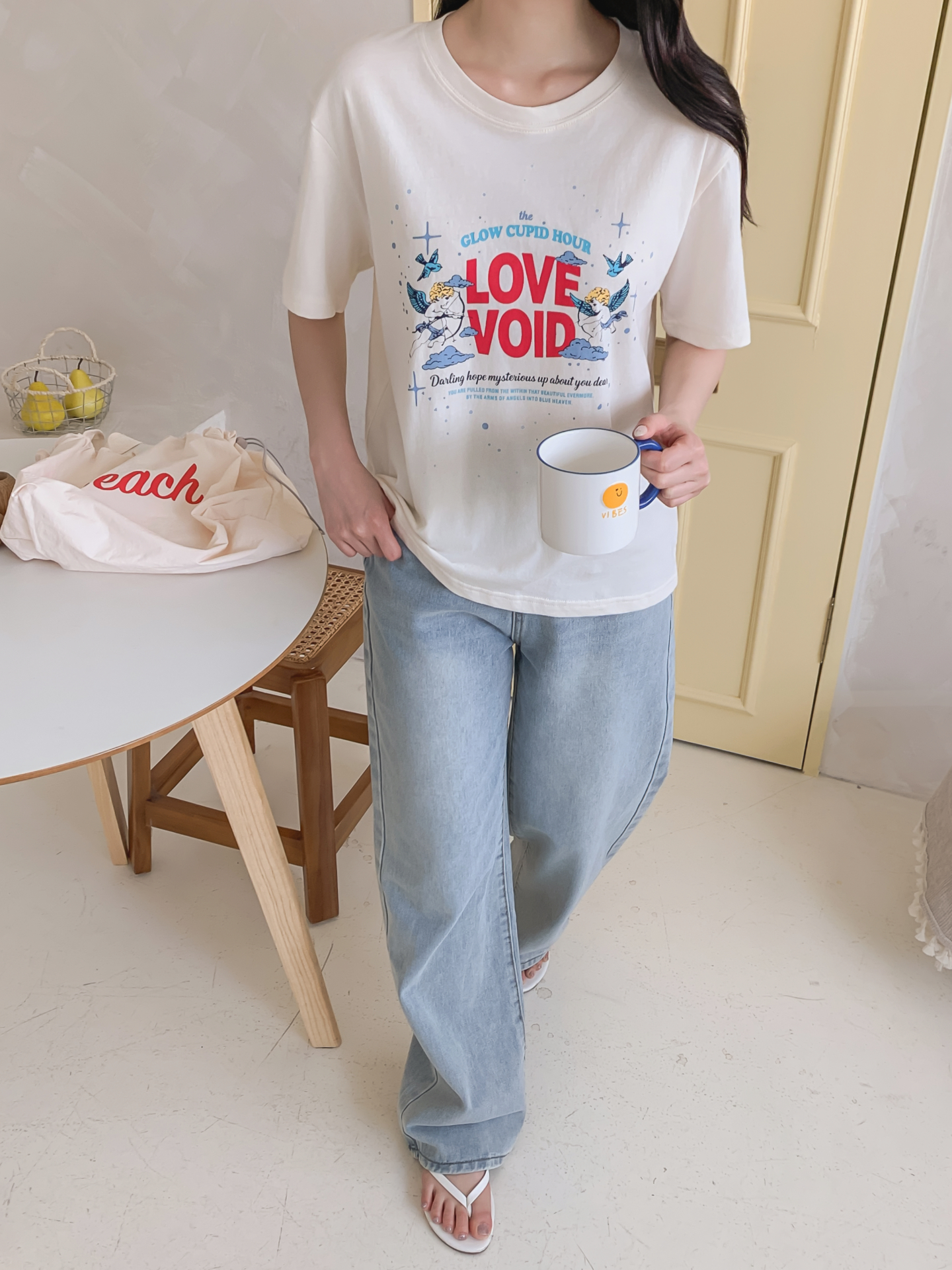 コットンラウンドネックベーシックボクシールーズ半袖ロゴTシャツ | 詳細画像5