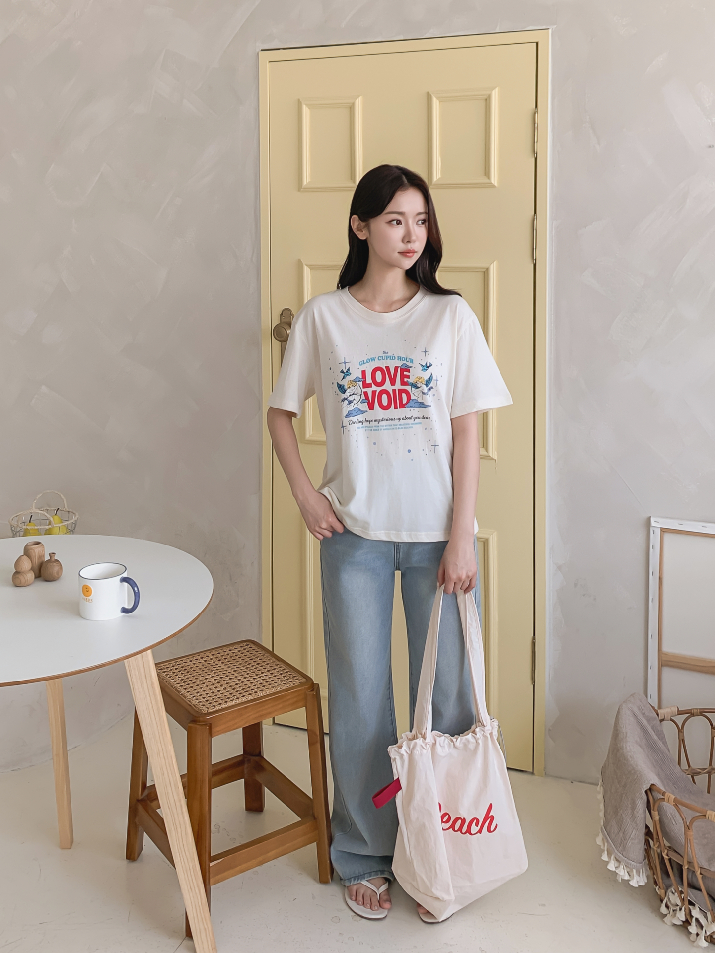 コットンラウンドネックベーシックボクシールーズ半袖ロゴTシャツ | 詳細画像6