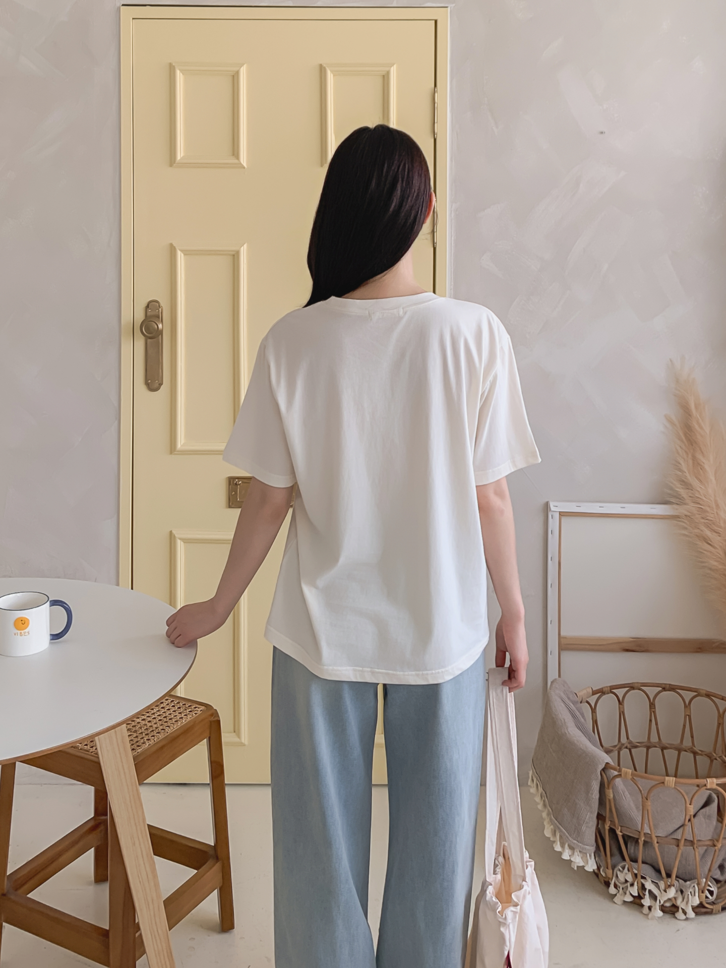 コットンラウンドネックベーシックボクシールーズ半袖ロゴTシャツ | 詳細画像7