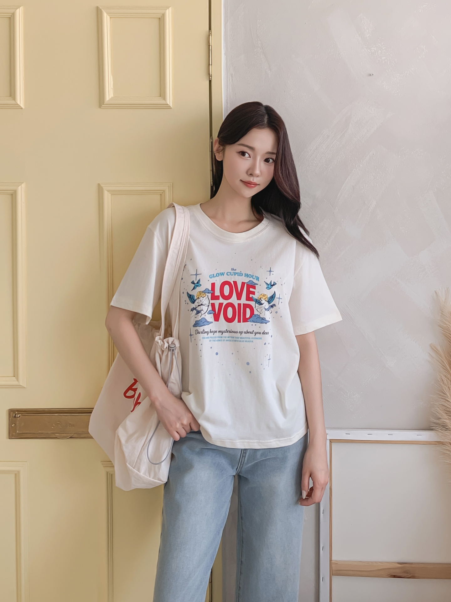 コットンラウンドネックベーシックボクシールーズ半袖ロゴTシャツ | 詳細画像11
