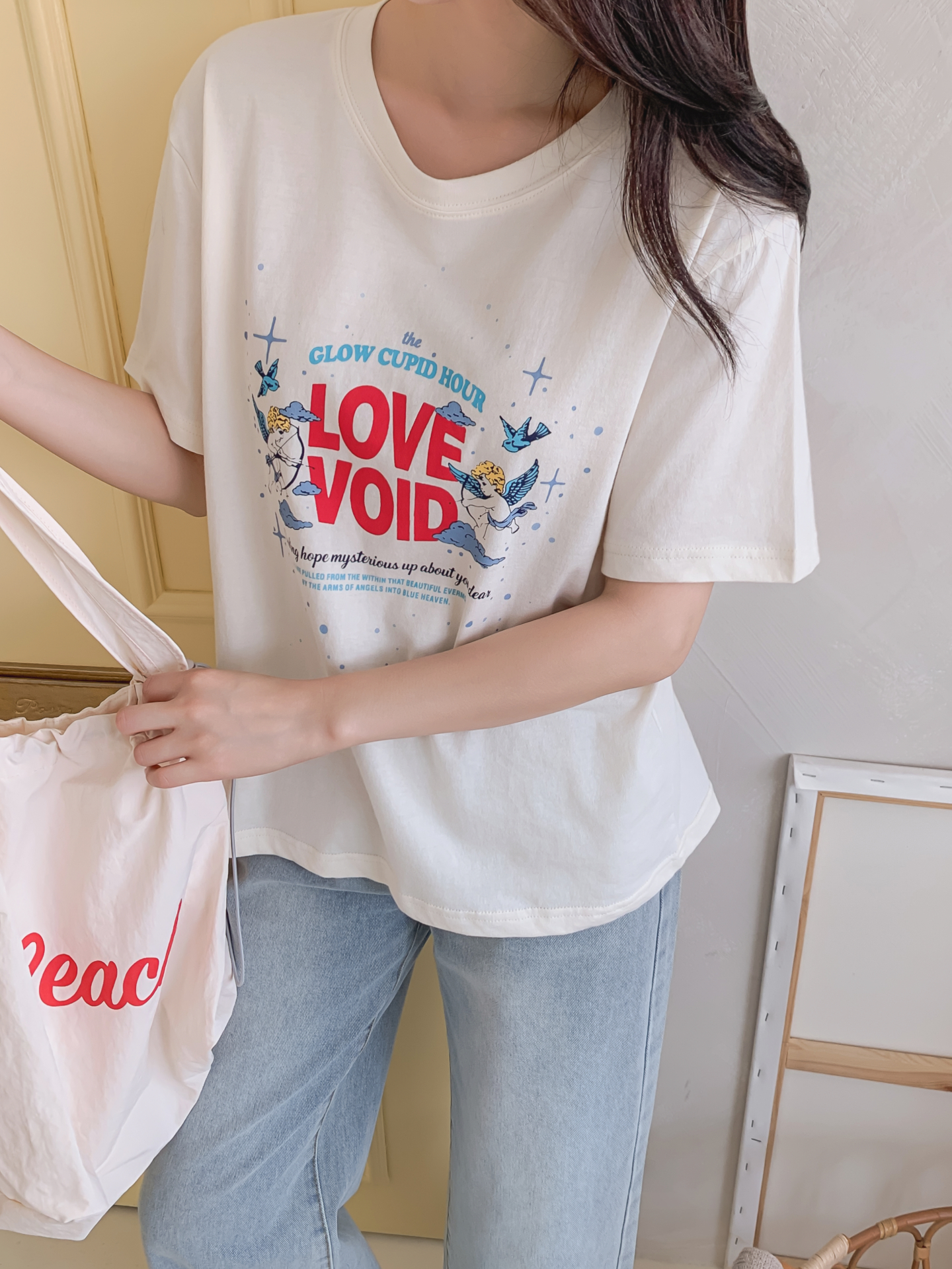 コットンラウンドネックベーシックボクシールーズ半袖ロゴTシャツ | 詳細画像12