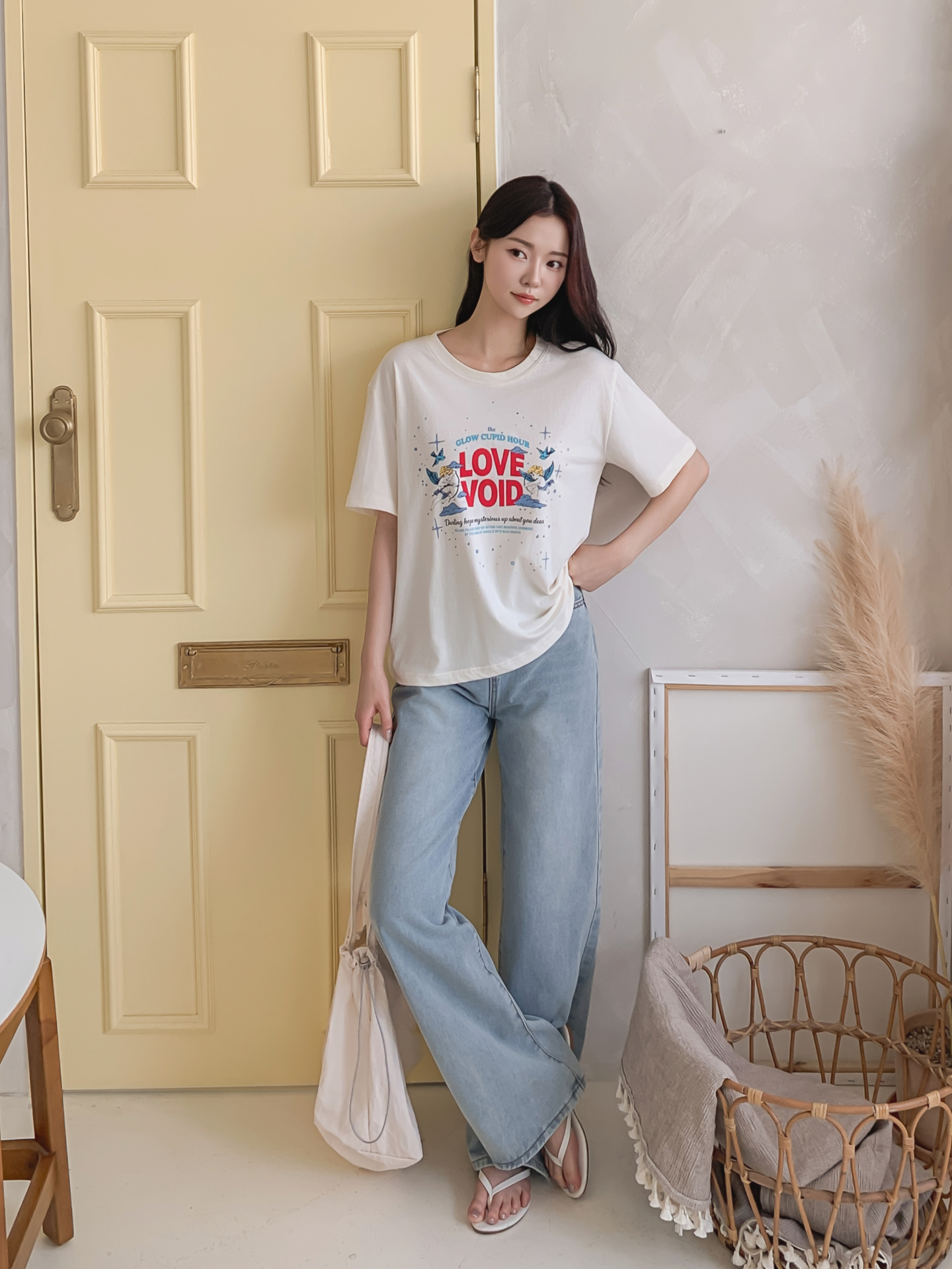 コットンラウンドネックベーシックボクシールーズ半袖ロゴTシャツ | 詳細画像13
