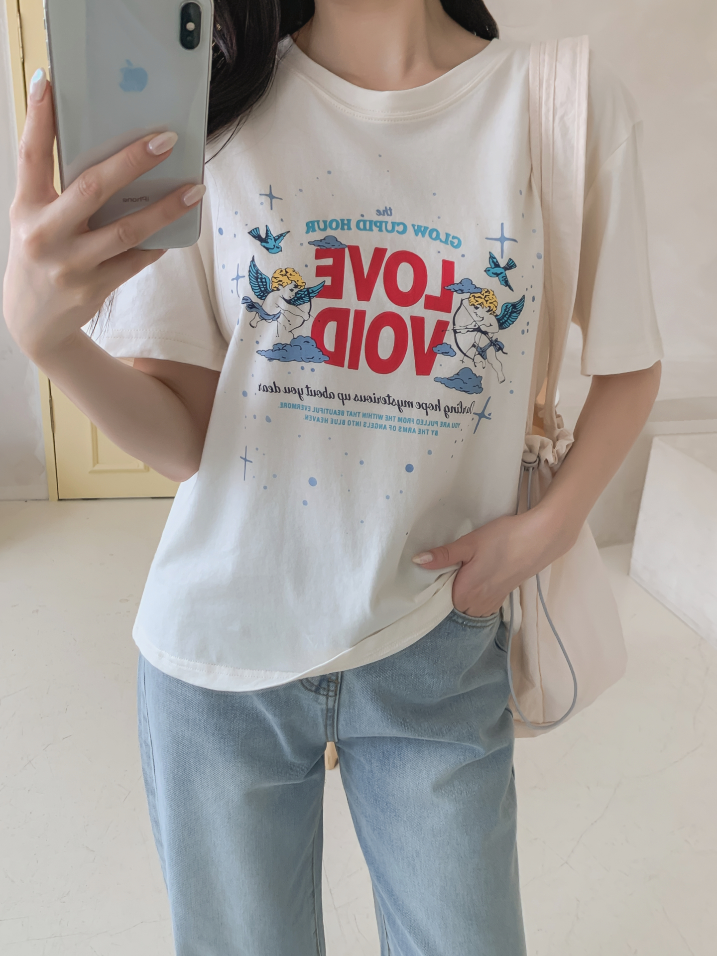 コットンラウンドネックベーシックボクシールーズ半袖ロゴTシャツ | 詳細画像15