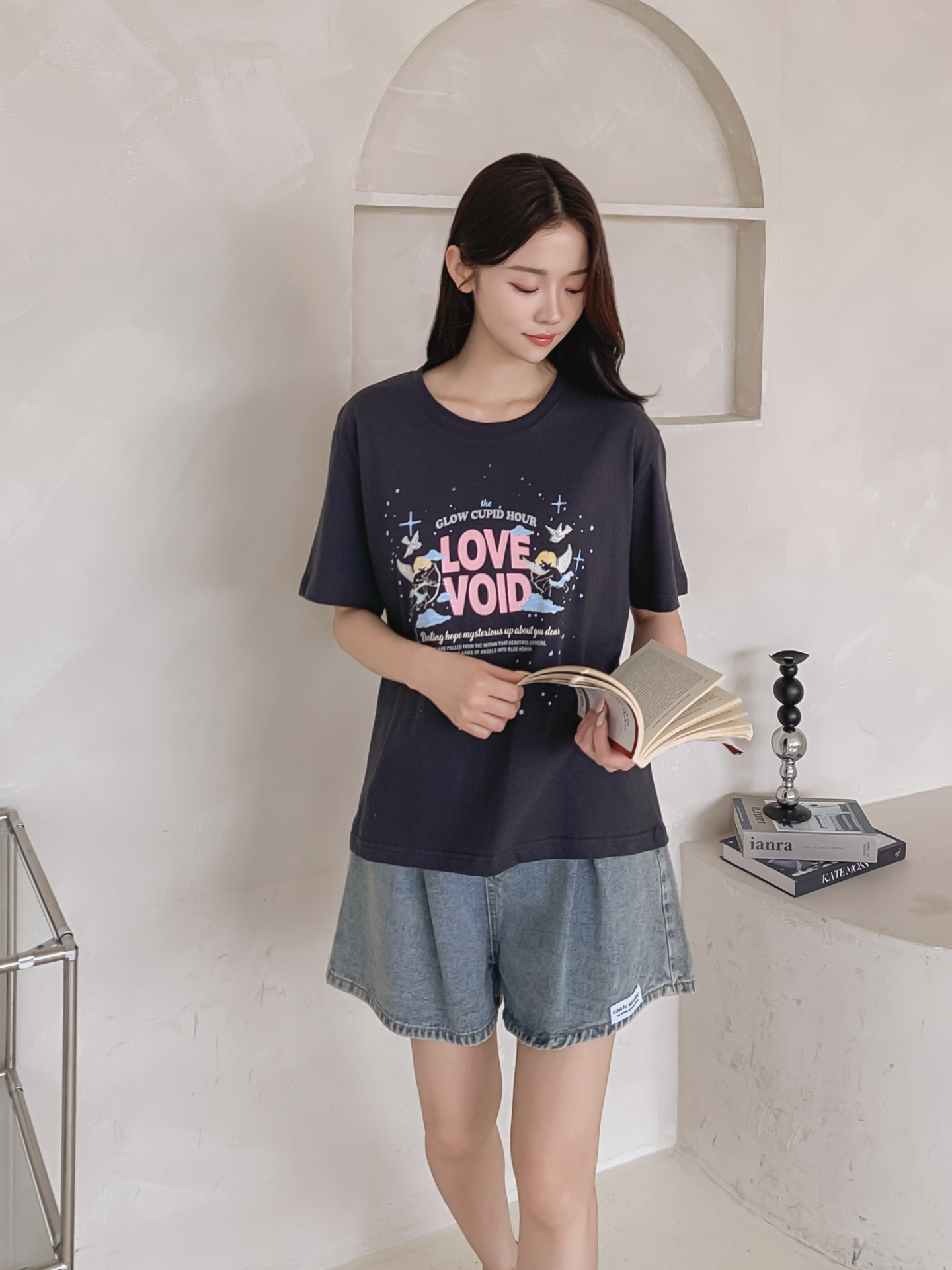 コットンラウンドネックベーシックボクシールーズ半袖ロゴTシャツ | 詳細画像18