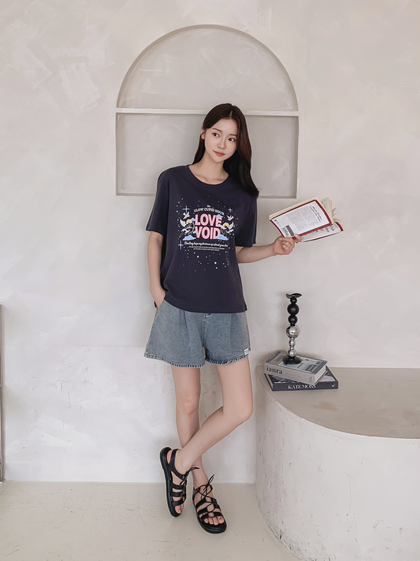 コットンラウンドネックベーシックボクシールーズ半袖ロゴTシャツ | 詳細画像19