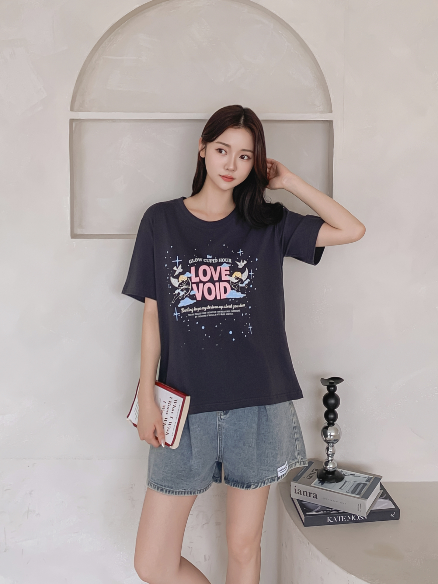 コットンラウンドネックベーシックボクシールーズ半袖ロゴTシャツ | 詳細画像21
