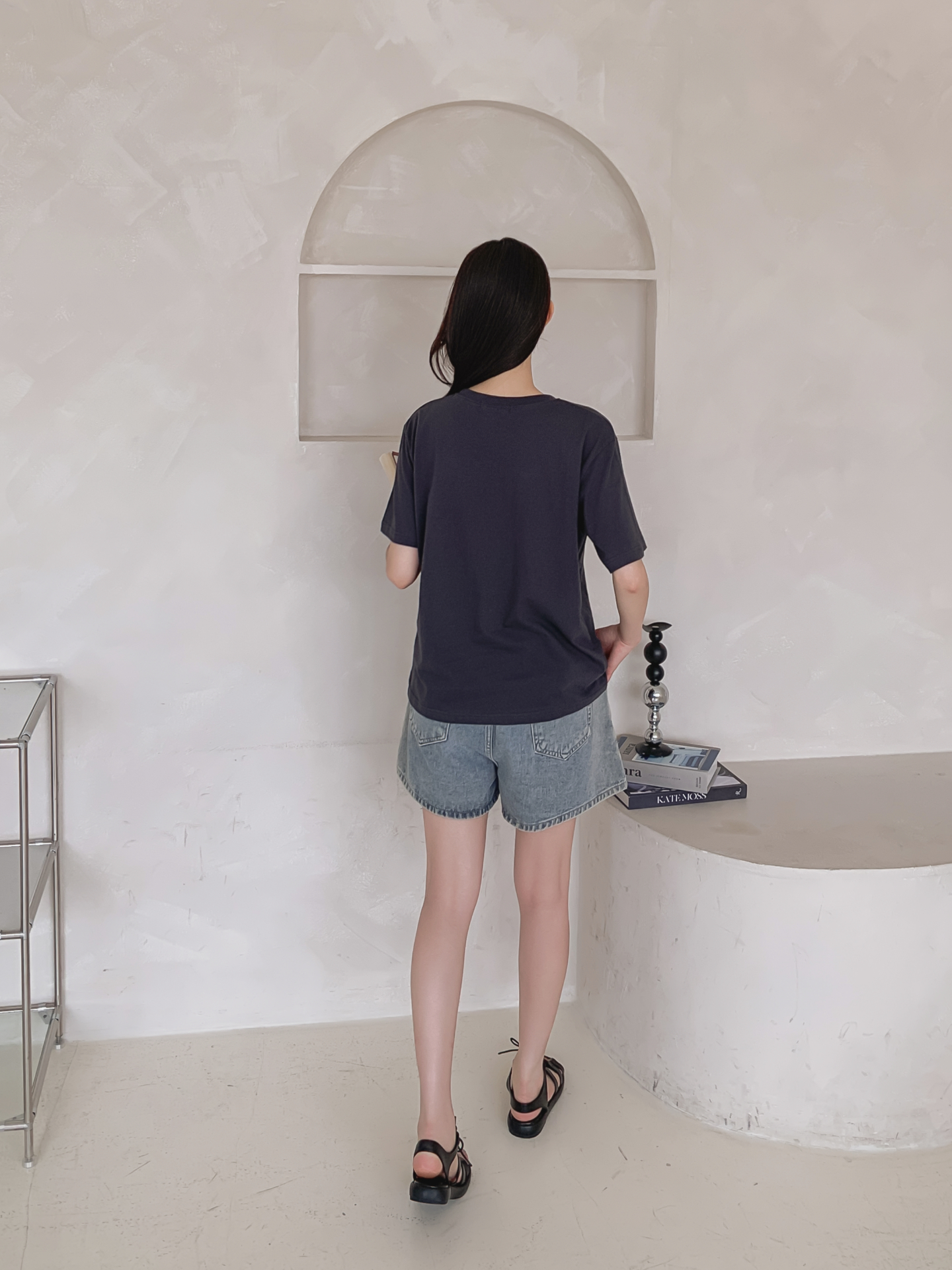 コットンラウンドネックベーシックボクシールーズ半袖ロゴTシャツ | 詳細画像22