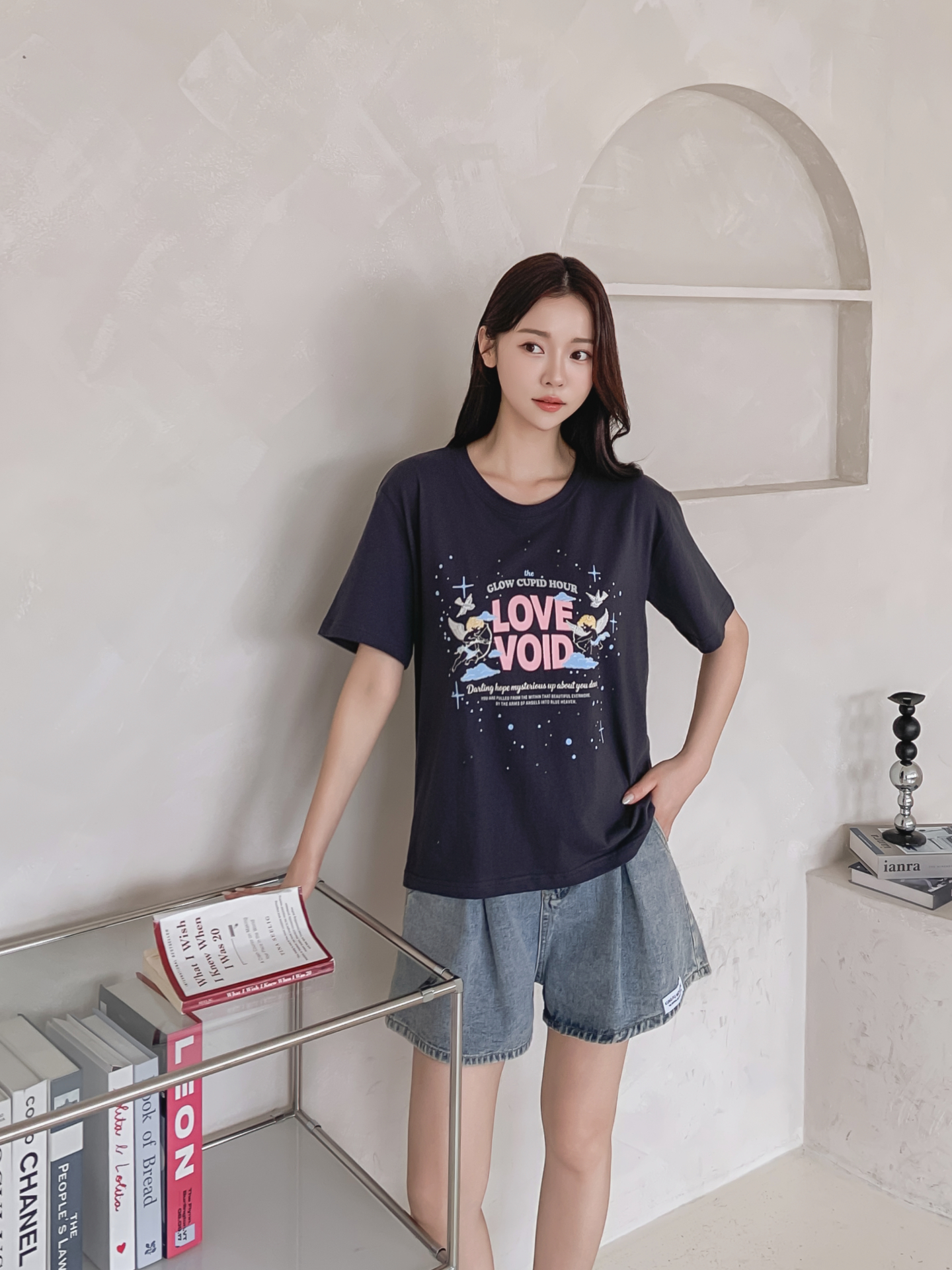 コットンラウンドネックベーシックボクシールーズ半袖ロゴTシャツ | 詳細画像23