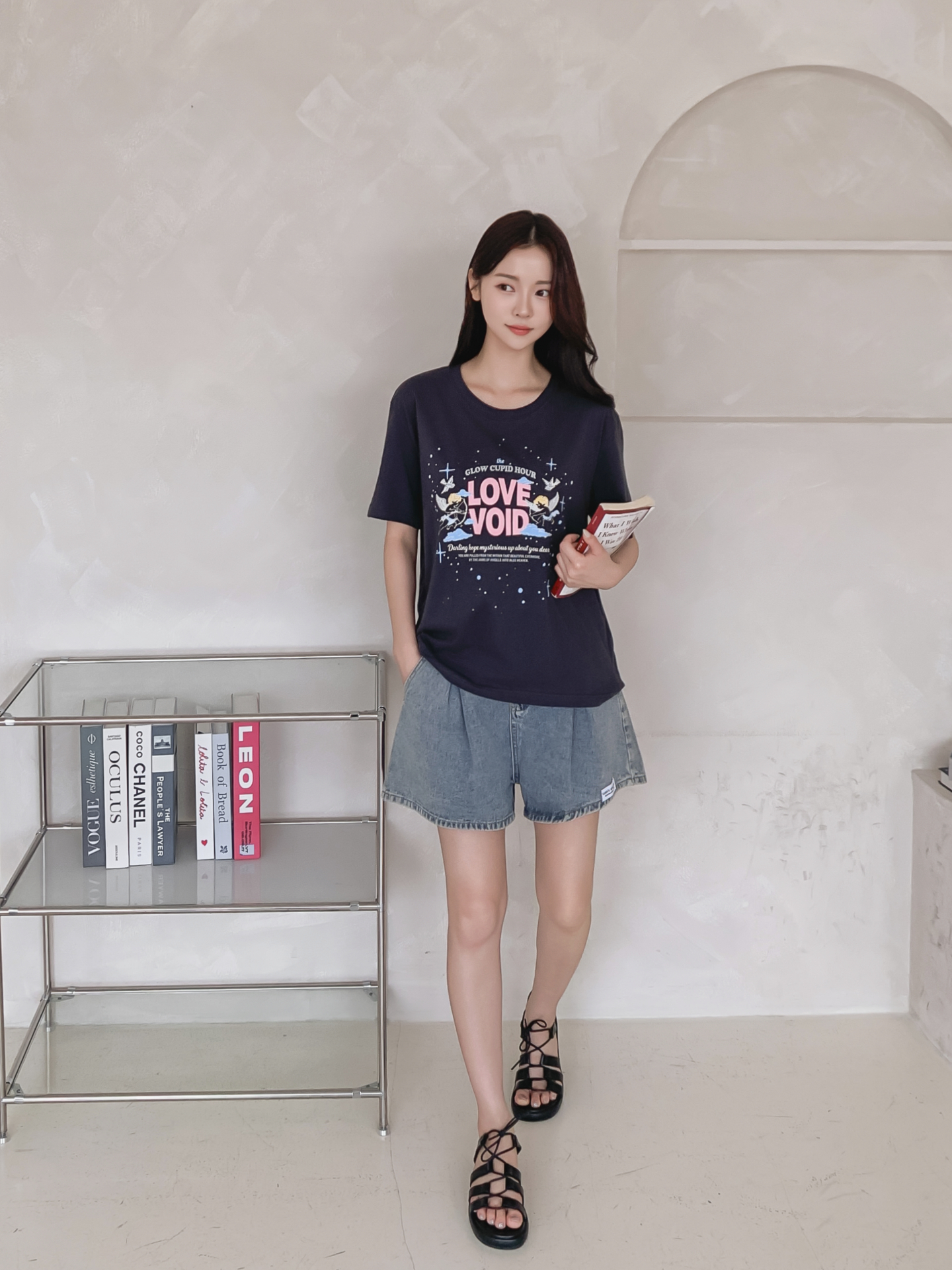 コットンラウンドネックベーシックボクシールーズ半袖ロゴTシャツ | 詳細画像24