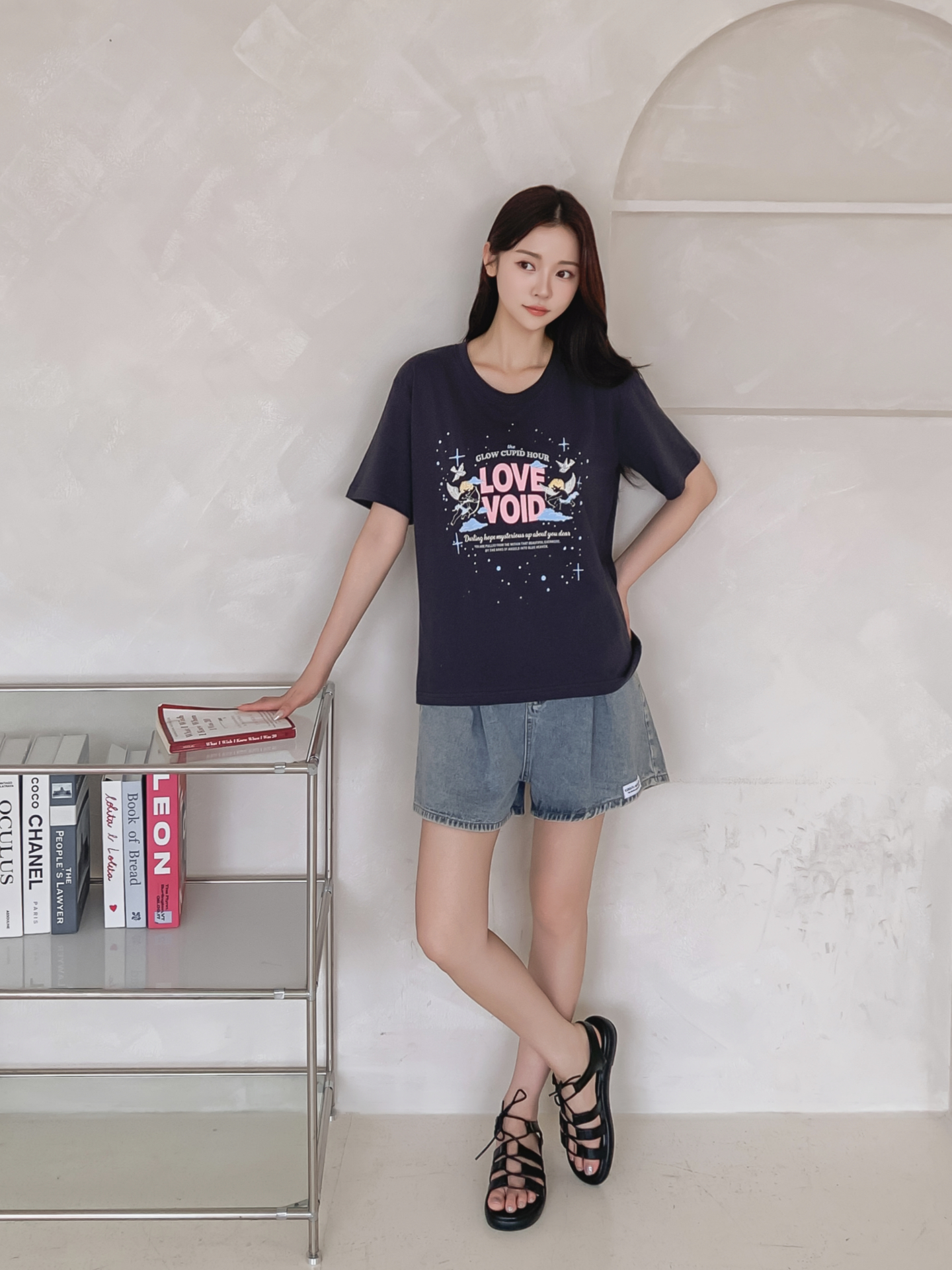 コットンラウンドネックベーシックボクシールーズ半袖ロゴTシャツ | 詳細画像26