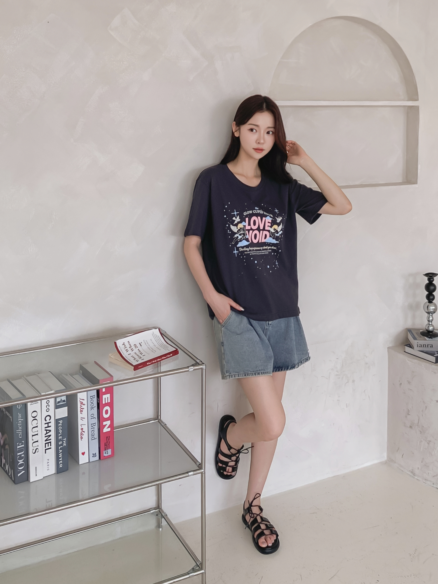 コットンラウンドネックベーシックボクシールーズ半袖ロゴTシャツ | 詳細画像27