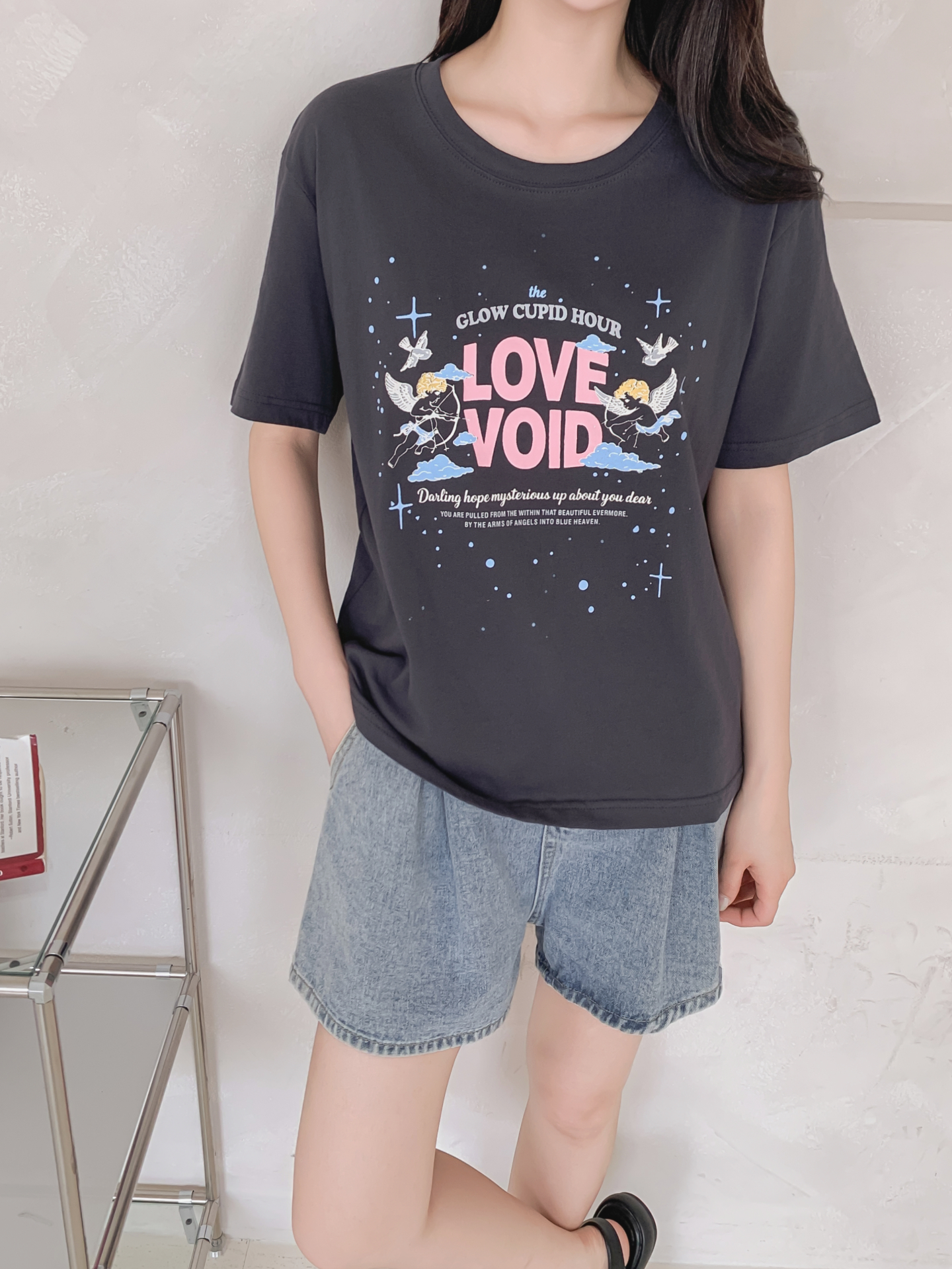 コットンラウンドネックベーシックボクシールーズ半袖ロゴTシャツ | 詳細画像28