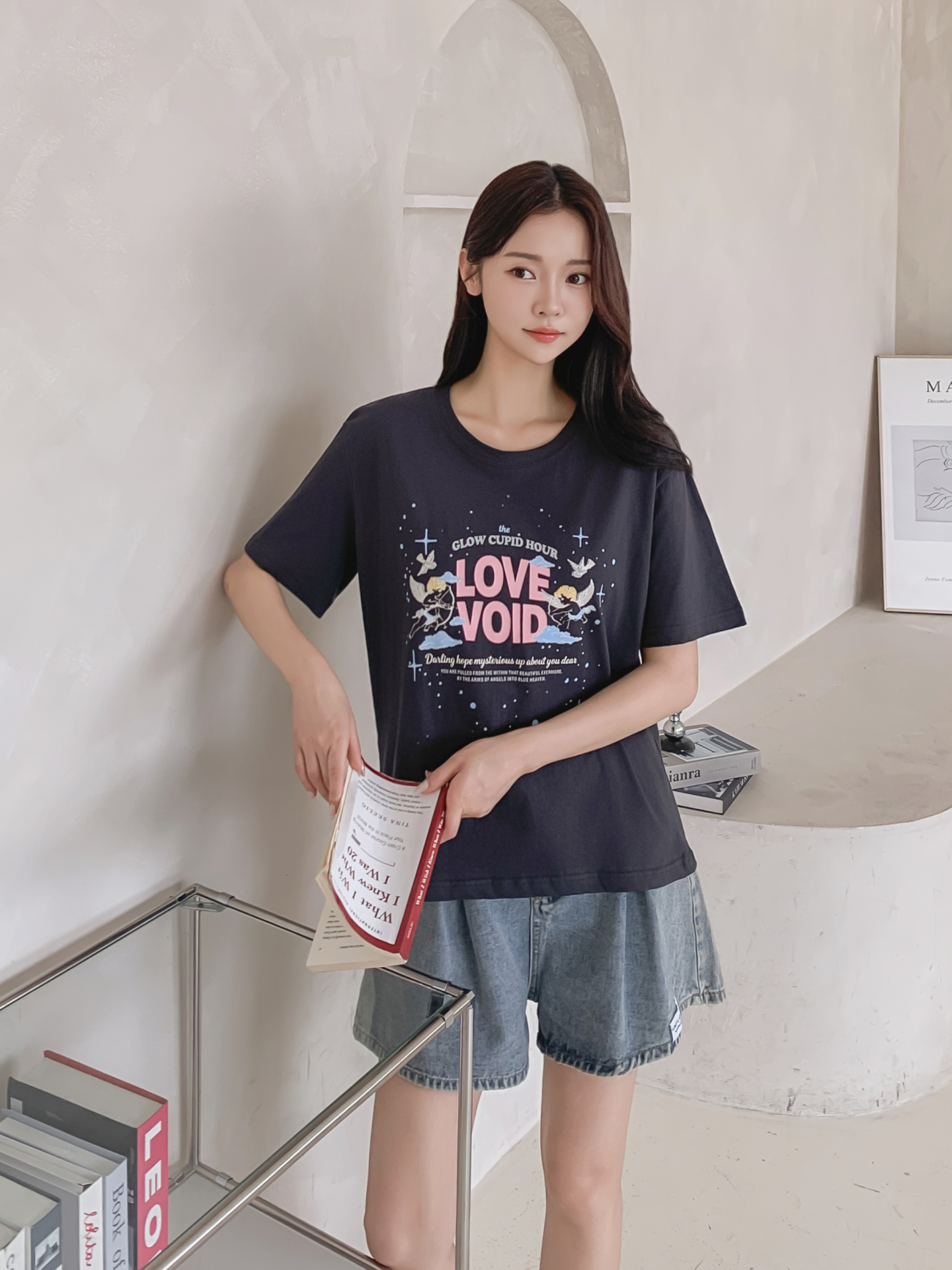 コットンラウンドネックベーシックボクシールーズ半袖ロゴTシャツ | 詳細画像29