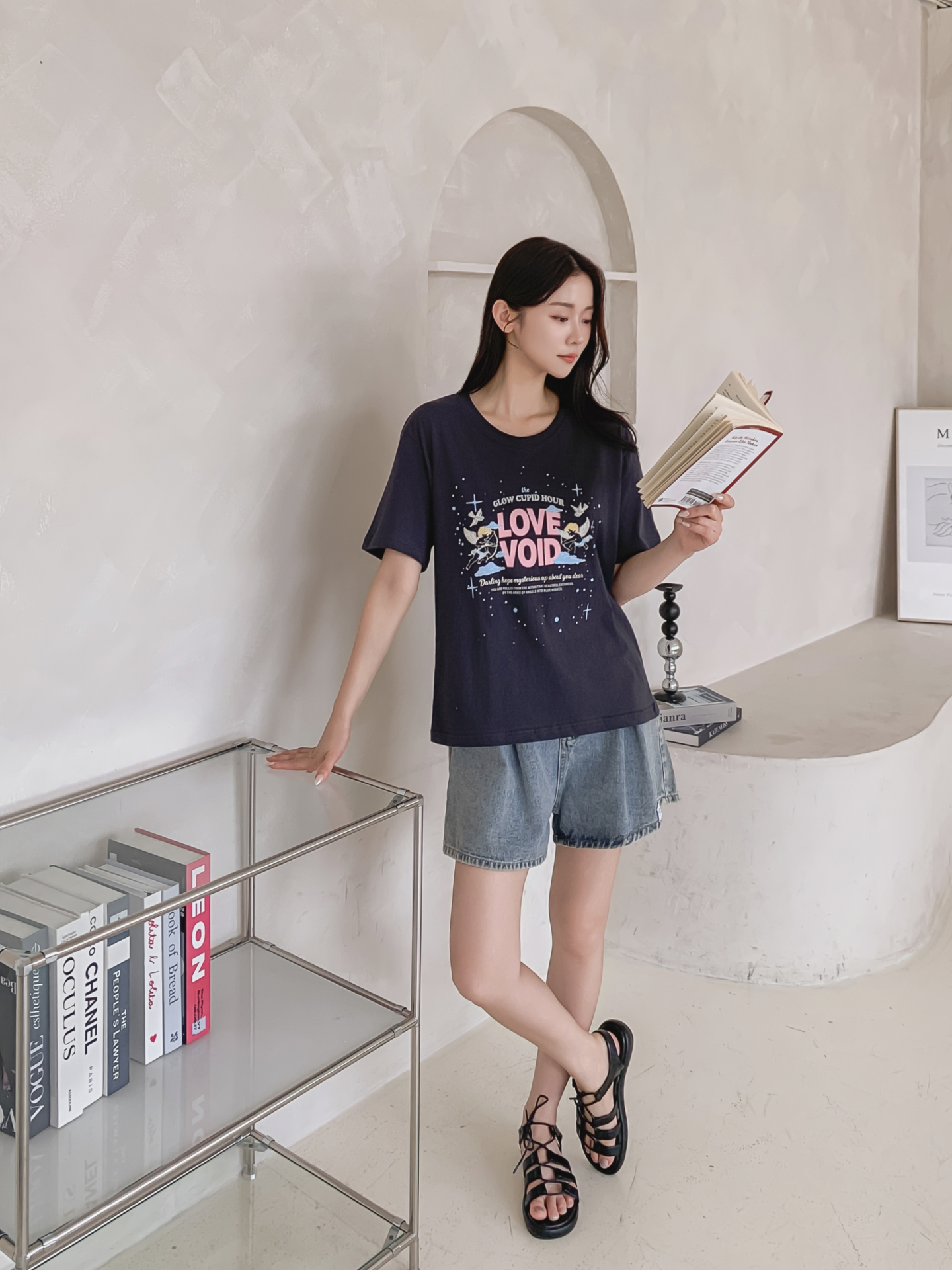 コットンラウンドネックベーシックボクシールーズ半袖ロゴTシャツ | 詳細画像30
