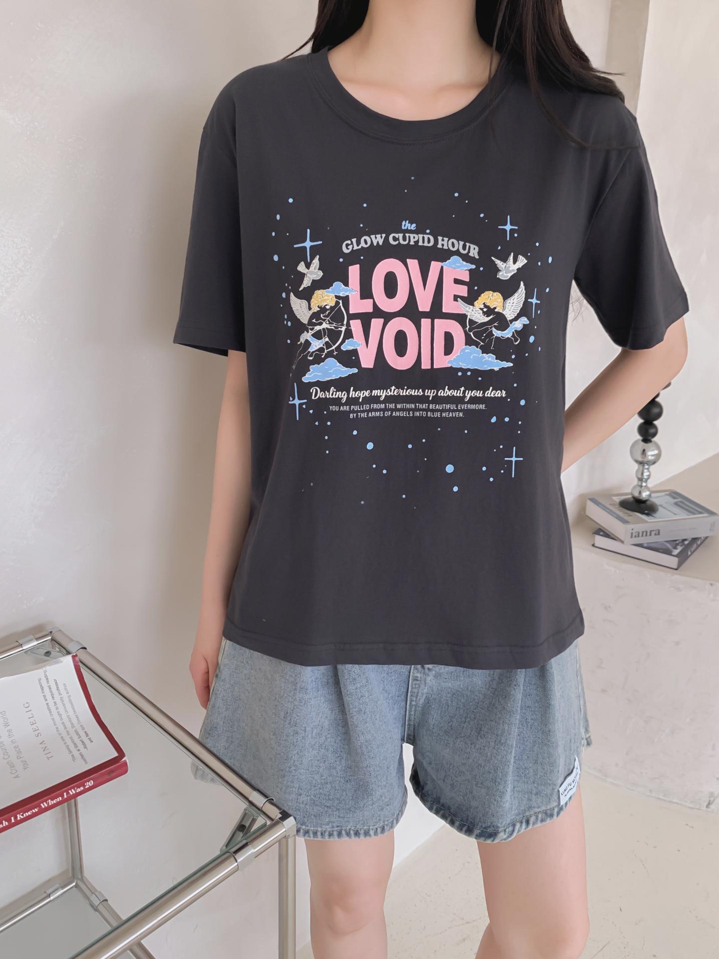 コットンラウンドネックベーシックボクシールーズ半袖ロゴTシャツ | 詳細画像31